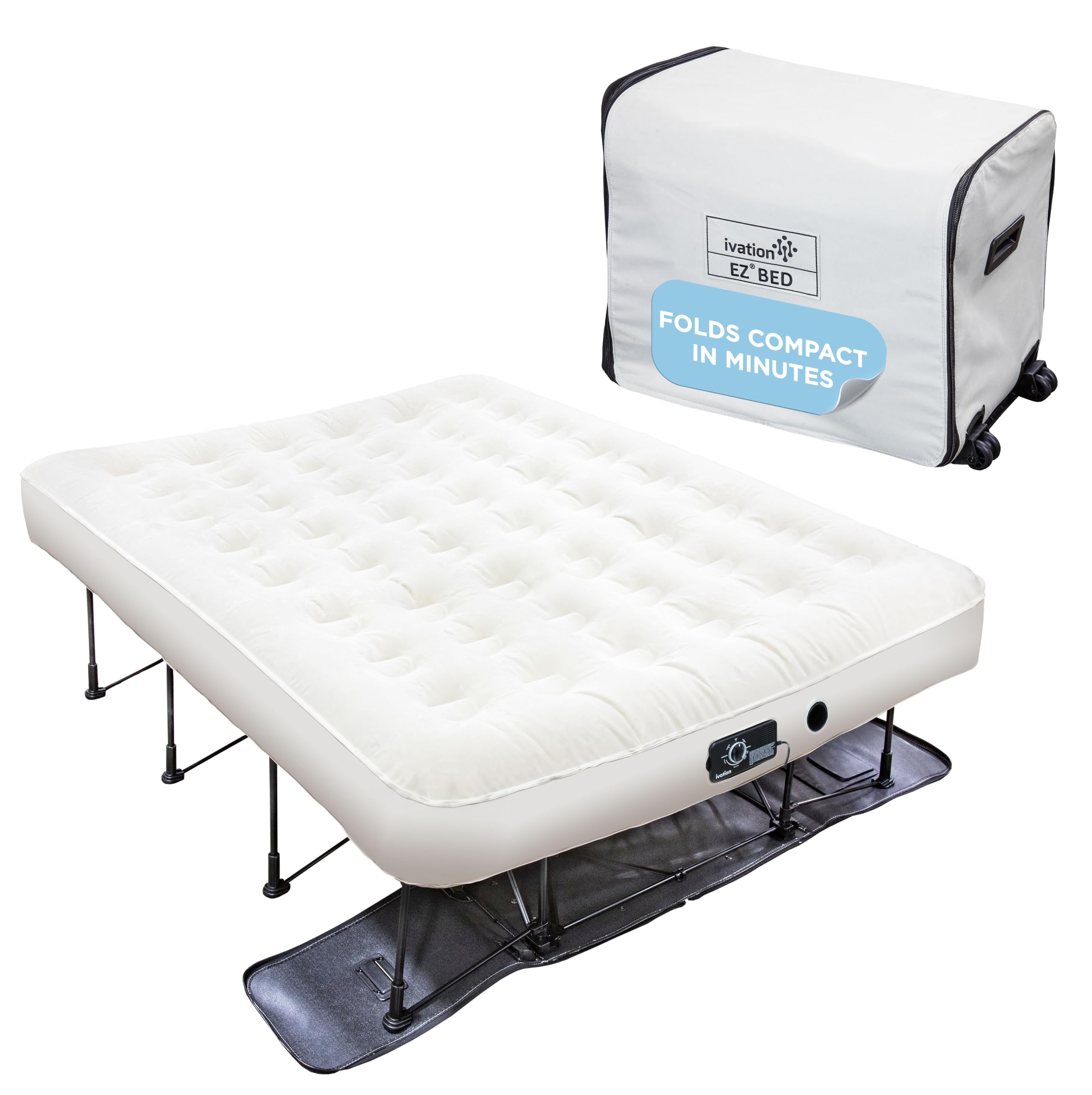 Ivation EZ-Bed (Queen) Materasso ad aria con telaio e valigetta arrotolabile, autogonfiabile, letto gonfiabile con spegnimento automatico, superficie comoda, ideale per ospiti, viaggi, vacanze,