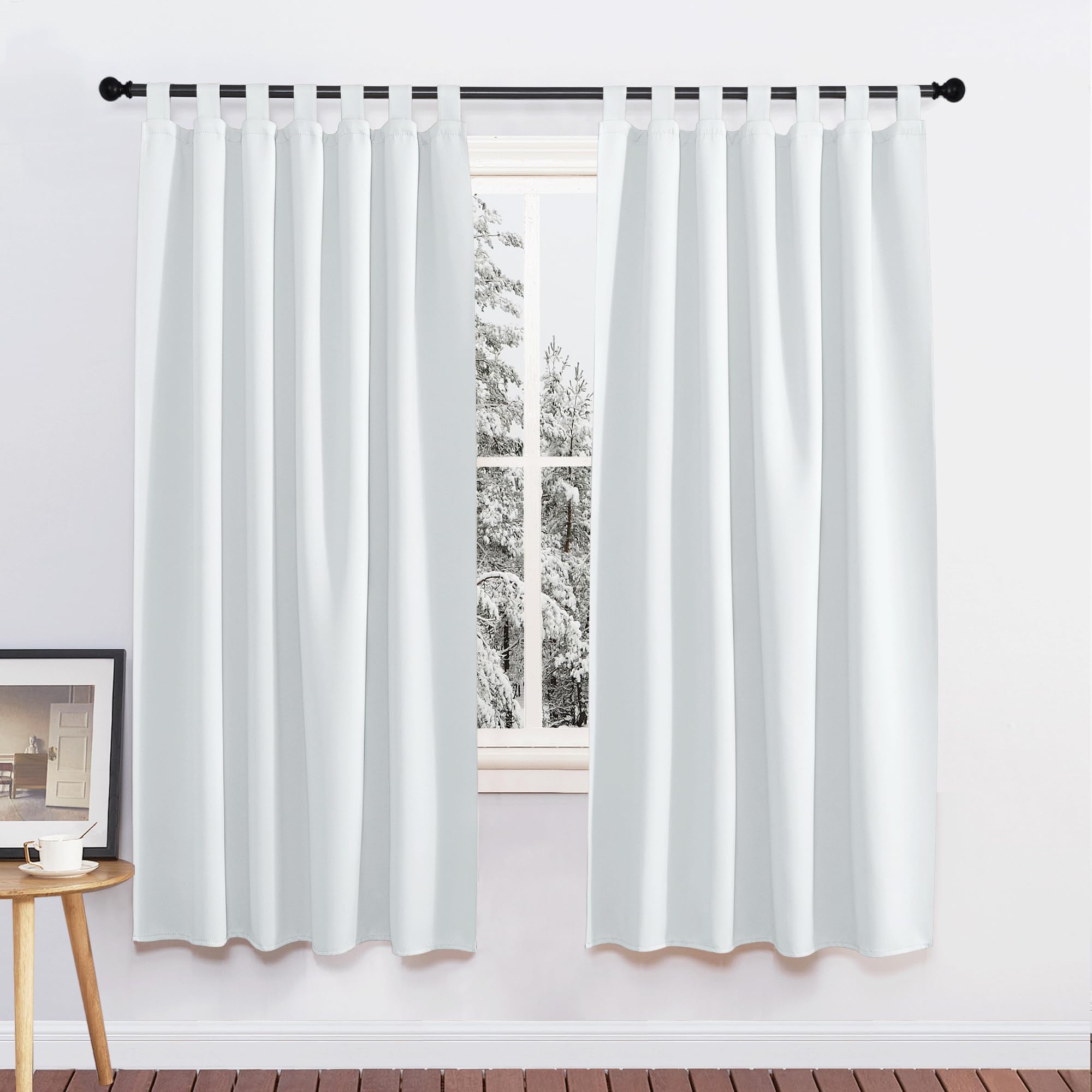 PONY DANCE Cortina Termica Aislante Frio y Calor para Dormitorio Salon 140x175 CM, Cortinas Opacas 2 Piezas Cortas para Ventanas con Trabillas, Blanco Gris