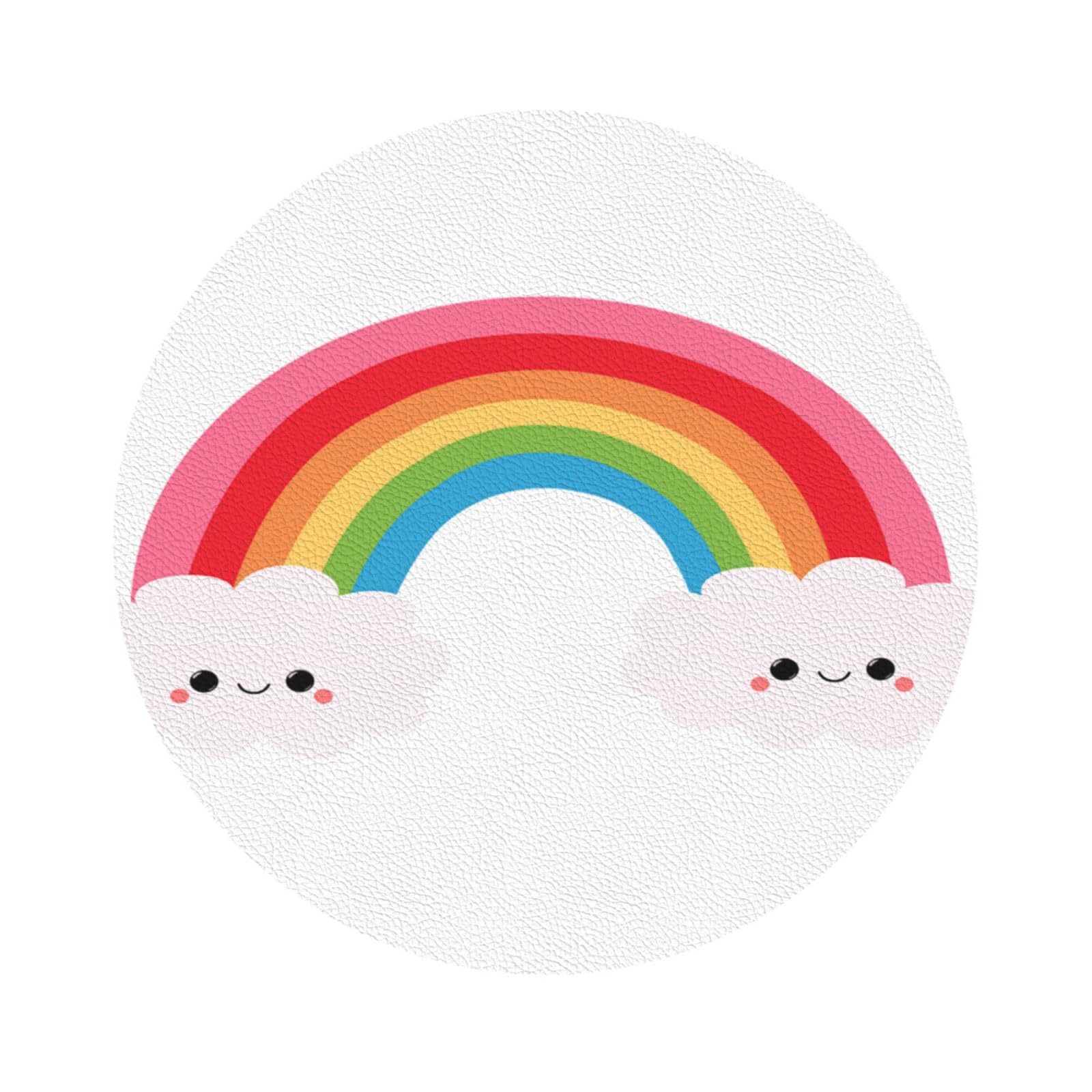 Small rainbow PU Leather Coasters Set of 6 Round Drink Coasters