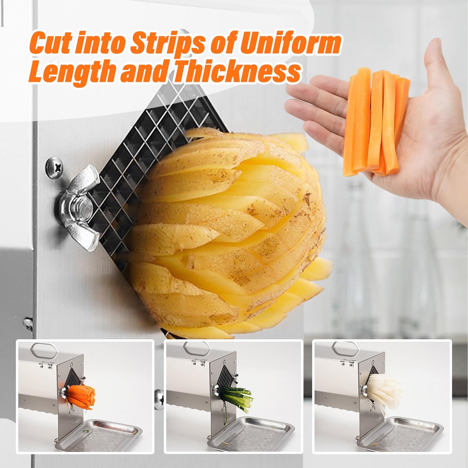 Tagliaverdure elettrico, taglierina francese per cucina domestica, lame a griglia da 7 mm/10 mm/14 mm per cipolle e verdure