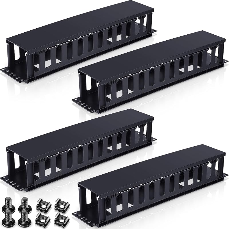 Panel de gestión de cables Horizontal, 4 Uds., 2u, 19 pulgadas, organizador de cables en rack de 12 ranuras con cubierta extraíble para servidor y estante de red