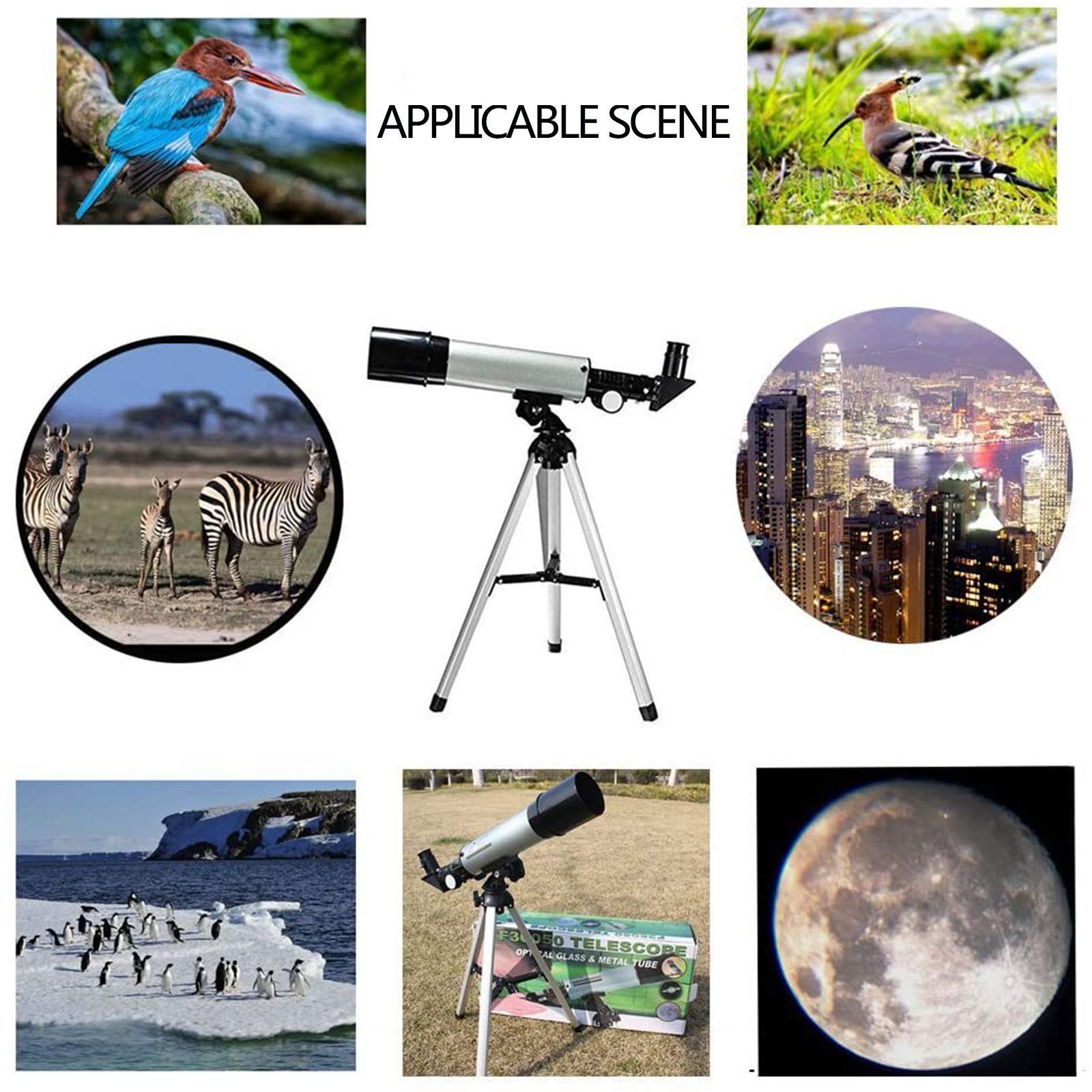 Teleskop astronomiczny dla dzieci, optyczne teleskopy refraktorowe 360 ​​x 50 mm dla dzieci Początkujący luneta monokularowa na zewnątrz + statyw aluminiowy + filtr księżycowy