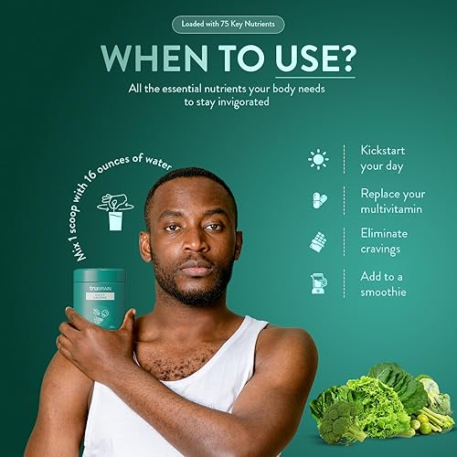 Miniatura 5 de TruBrain Daily Greens Nutrición sostenida del cerebro  75 ingredientes a base de plantas, superalimentos y probióticos en polvo de verduras  Vegano,