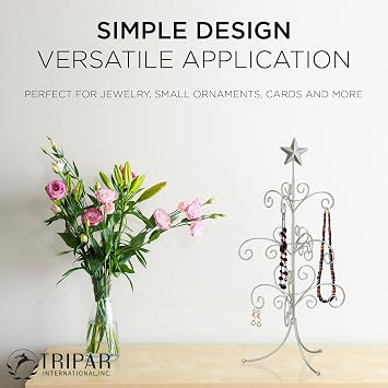 Tripar Decorative Tree Ornament & Jewelry Display, Silver Finish (22-Inch Height) - Decorative Metal Wire Stand - 3 Tiers of Branches, Perfect for Wrought Iron Trees - Perfect Holiday Gift