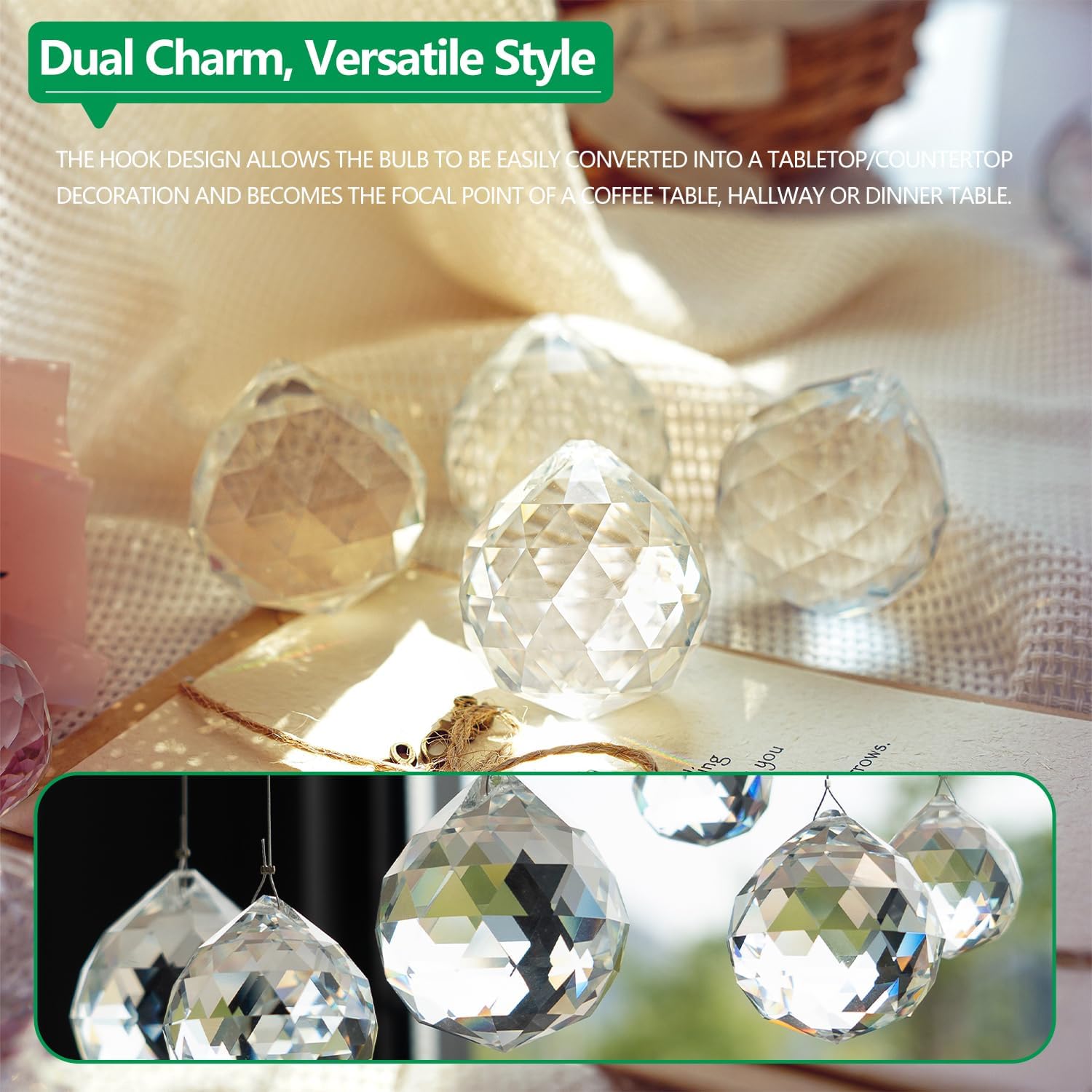 Crystal Prism 12PCS 1.2" Crystal Ball Prism K9 Glass Hanging Ornaments