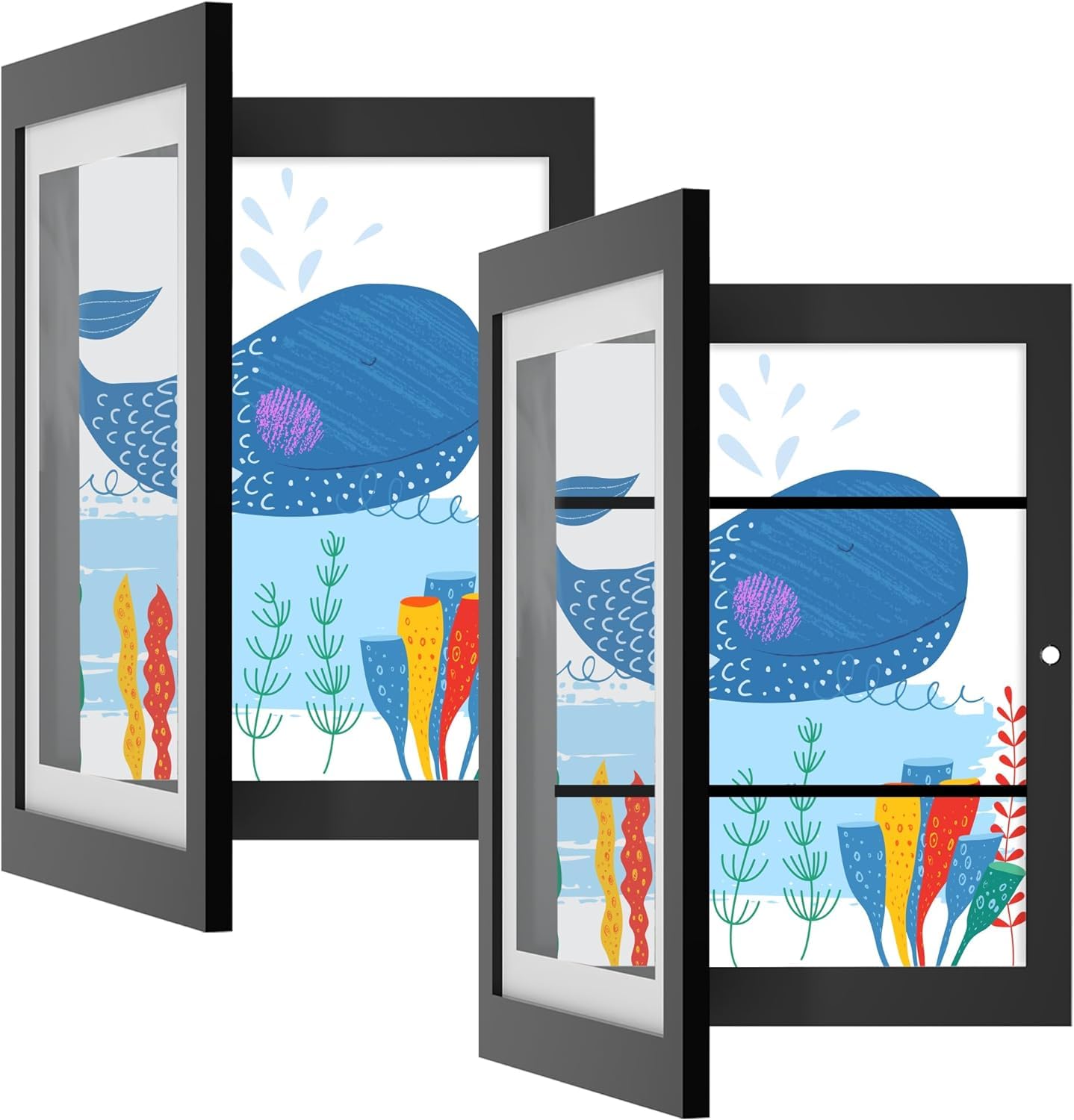 2Pcs Kids Art Frames,Artwork Picture Frames Changeable,Front Opening Picture Display Frames Holds 11.8X8.5inch 150 A4 Pcs,Artwork Display Storage Frames for Children,Home and Office (Black)