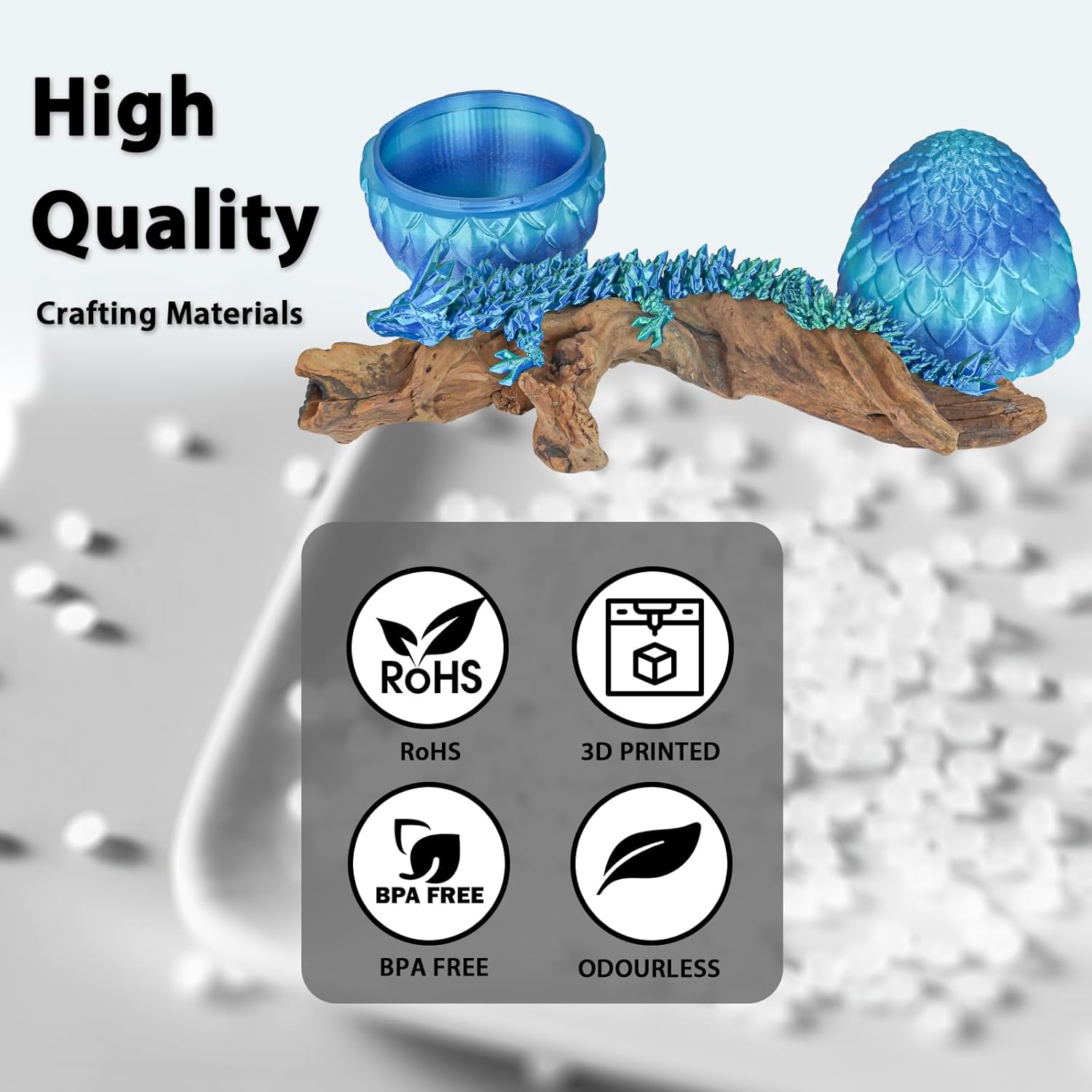3D Printed Dragon Egg with Dragon Inside, Articulated Crystal Dragon Fidget Toy for Home Office Decor Executive Desk Toys, Easter Basket Stuffers for Adults and Kids (Ocean Blue, H:3.9 Inch)