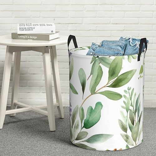 Miniatura 8 de Cesta de almacenamiento plegable impermeable con estampado de hojas y ramas de salvia con flores verdes, para dormitorio, sala de estar, baño,