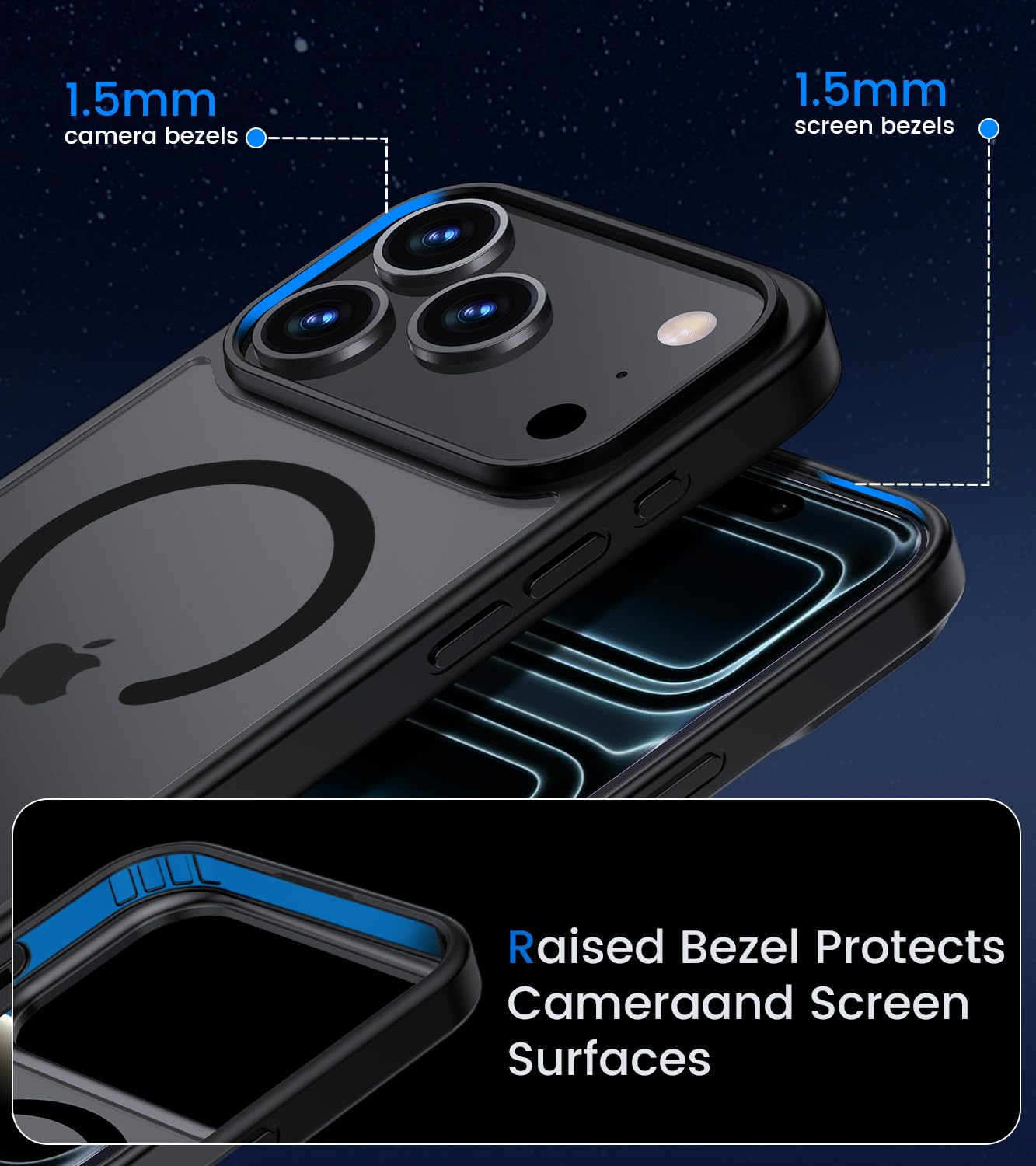 Yohii Cover per iPhone 17 Pro Max Magnetica con 2 Vetro Temperato, Protezione Fotocamera, Compatibile Con Mag-Safe, Traslucido Opaco Retro Sottile Antiurto Cellulare Custodia (Nero)