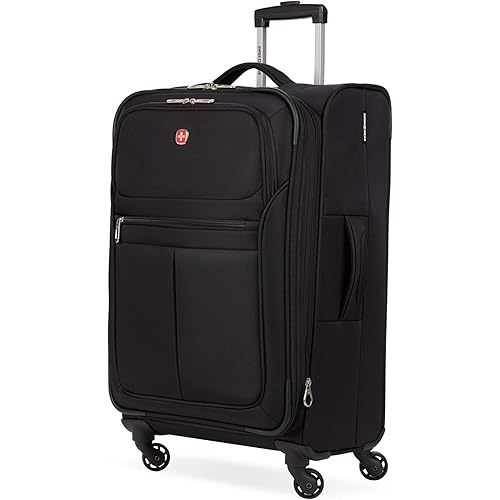 SwissGear 4010 Softside Luggage with Spinner Wheels, Black, Checked-Medium 23-Inch
