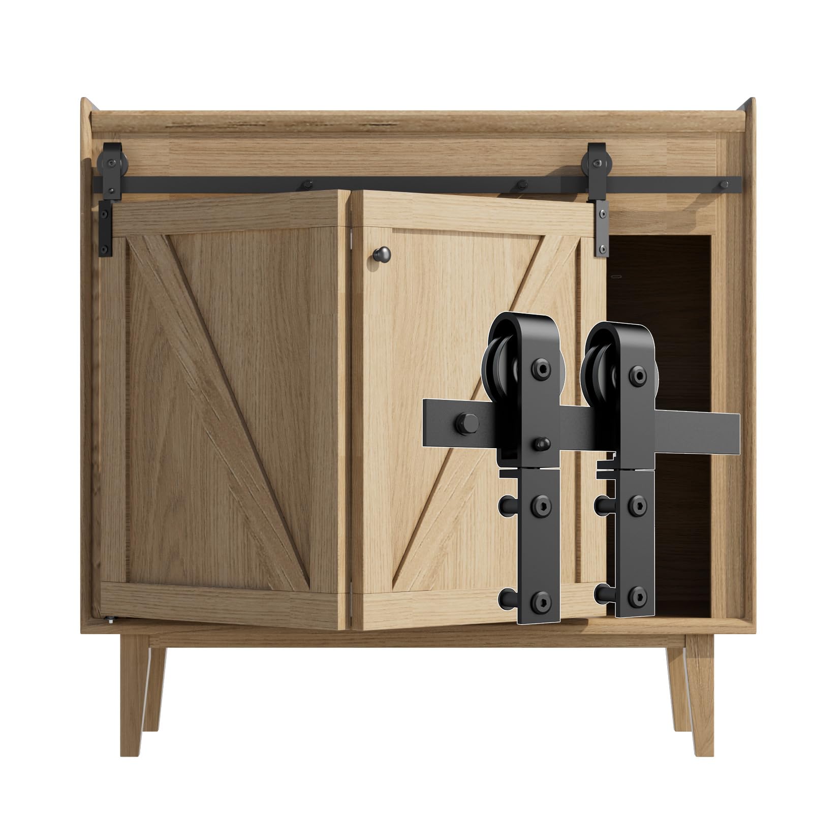 3FT/91.5CM Mini Porta Scorrevole Pieghevole Kit, Mini Set Completo di Accessori Per Porte Scorrevoli, Per Bypass Doppia Porte (senza ante dell'armadio)