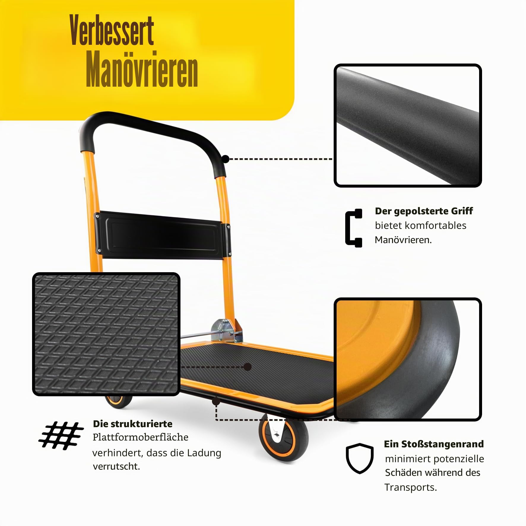 MaxWorks 80876 - Faltbarer Plattform-Truck-Schiebewagen, 150 kg, Tragkraft: 73 x 47,6 x 83,8 cm, Schwarz und Gelb