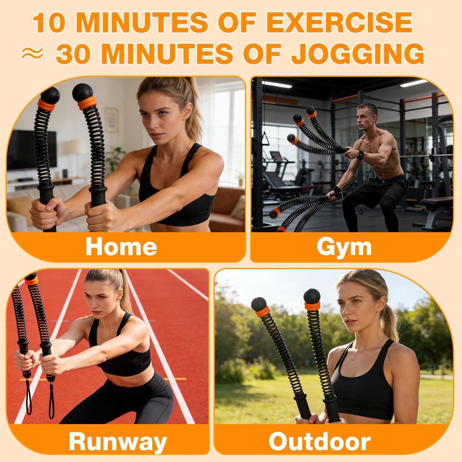Adjustable Ropeless Battle Ropes for Home Gym, Portable Cordless Battle Ropes for HIIT, Weighted Exercise Equipment with Variable Resistance, Quiet Workout Equipment for Women & Men (Black)