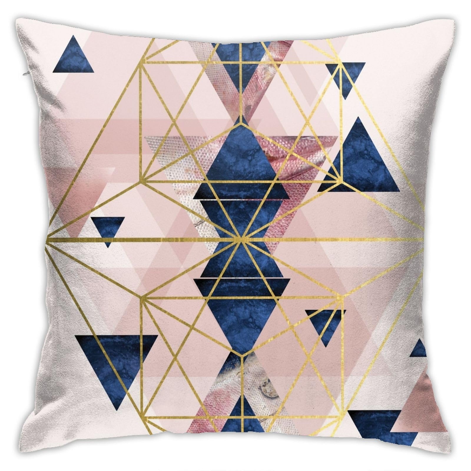 Blush Pink And Navy Geometric Perfection Throw Pillow Covers 18"X18" Cozy Velvet Square Throw Pillowcases Home Decor For Bed Couch Sofa Living Room Cushion Cover