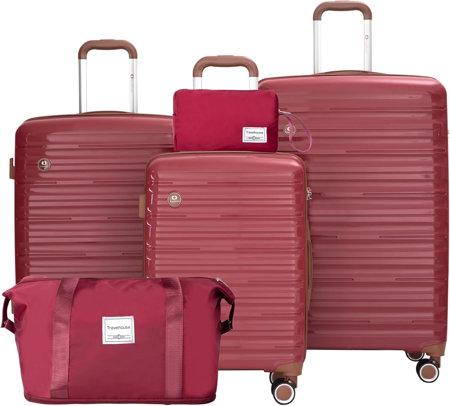 Travelhouse 5 Piece Luggage Set, Hardshell Lightweight PP Suitcases with Spinner Wheels, Airline Approved Carry On and Checked Travel Luggage Sets with TSA Lock & Expandable Weekender Duffel Bag