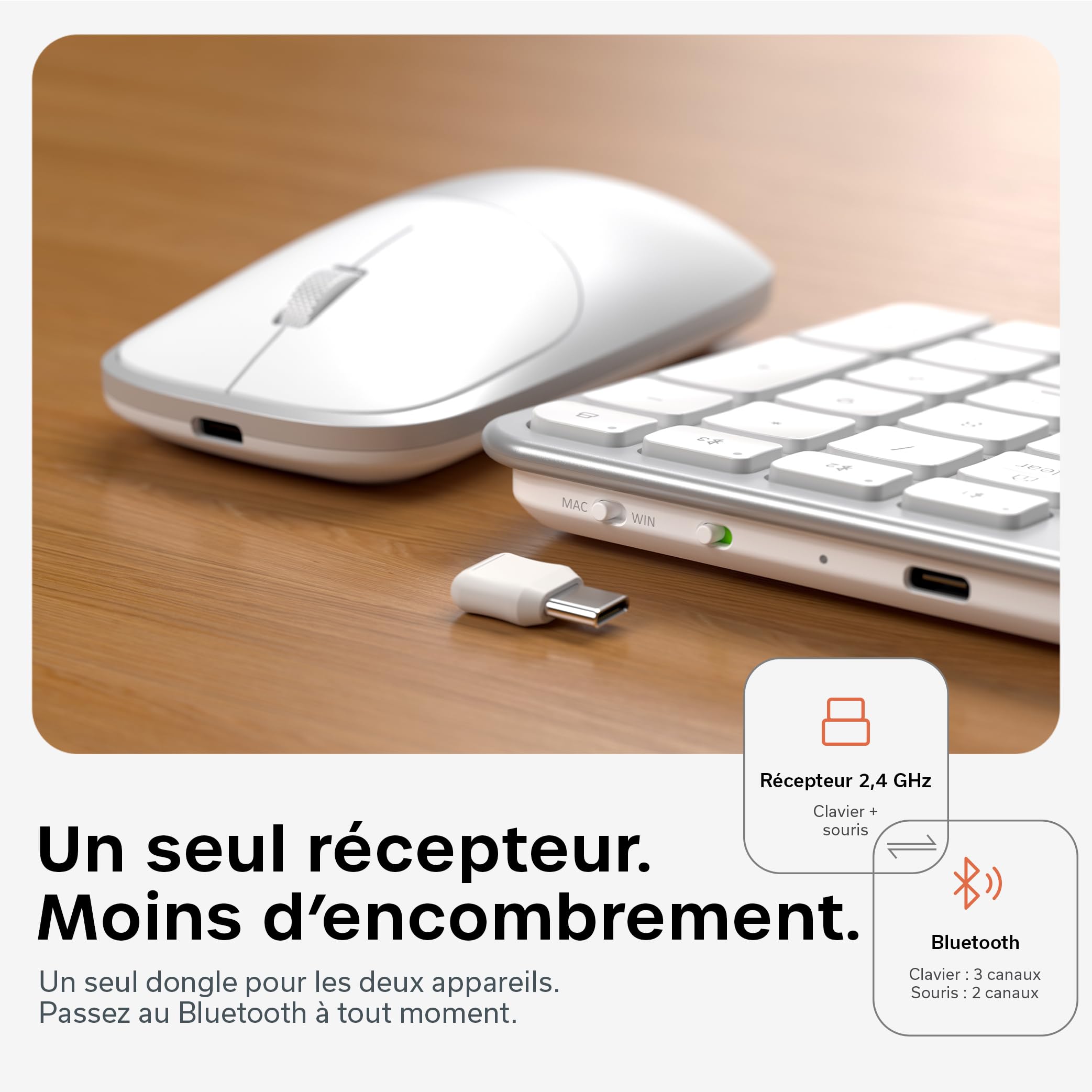 Satechi Combo Clavier et Souris sans Fil Slim CEX3, QWERTY US, Argent