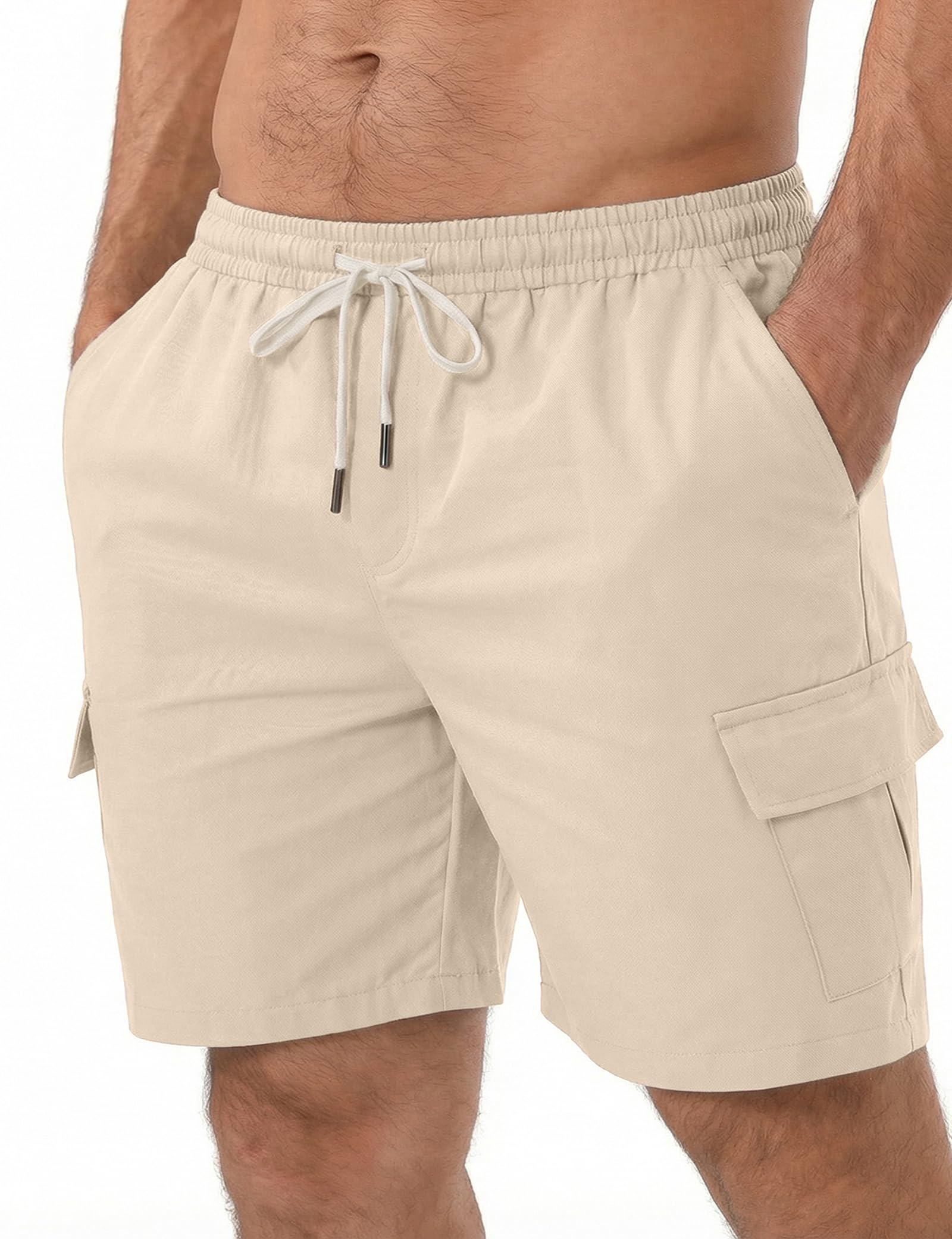 iClosam Men's Cargo Shorts mit Kordelzug, Gerade Geschnitten aus strapazierfähiger Baumwolle, Mehrere Taschen für praktischen Stauraum, Vielseitig für Alltag und Freizeit im Sommer, XS-3XL