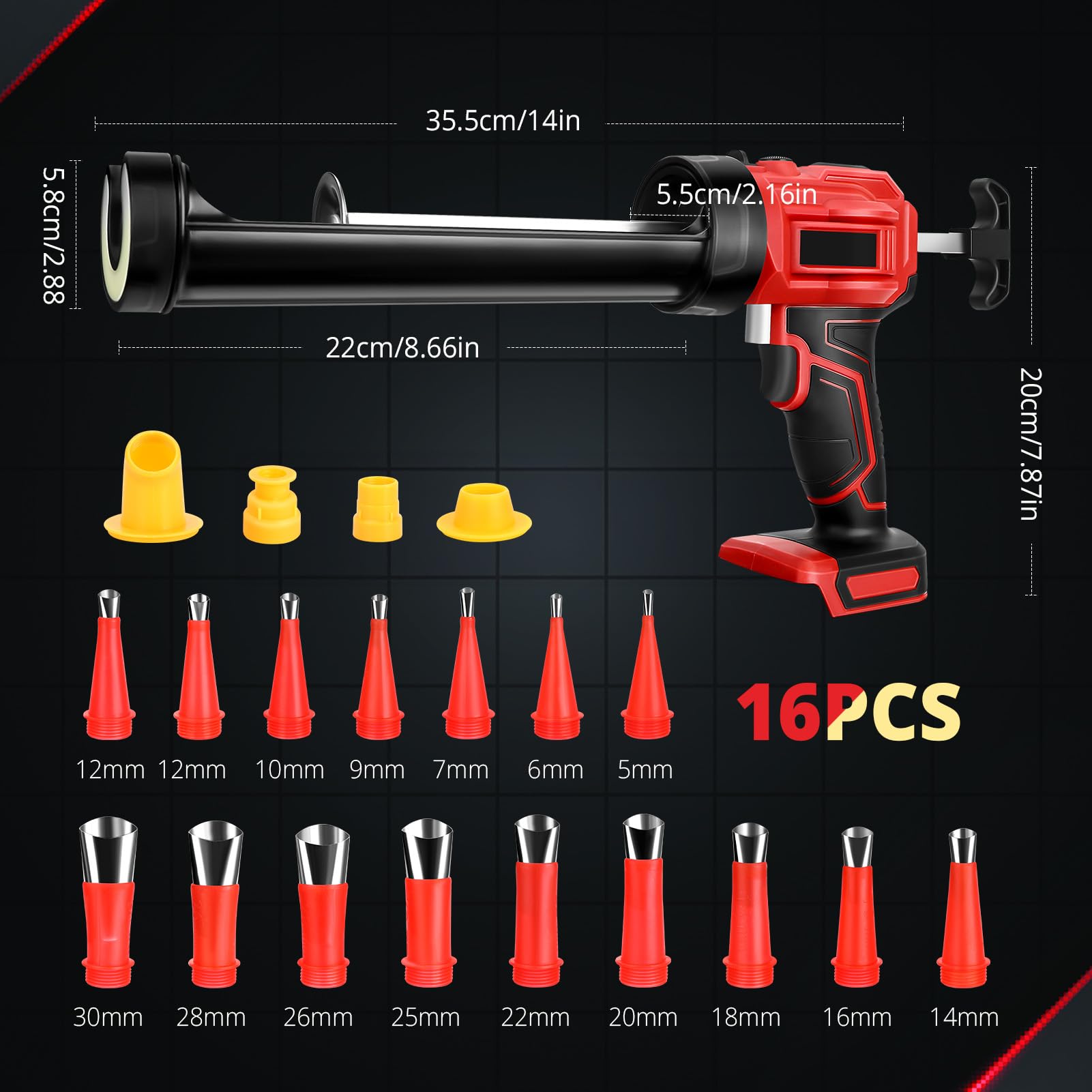 Prensa de cartuchos de batería de 18V – Pistola eléctrica de silicona con luz LED y 4 niveles de velocidad para cartuchos de 300 ml, pistola de calafateo para sellar