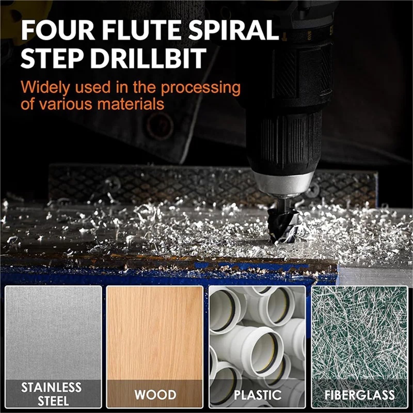 Set Di Punte for Trapano A Gradini Con Quattro Scanalature A Spirale | Punte da trapano svasatori Punte da trapano HSS for nitrurazione for metallo alluminio legno plastica