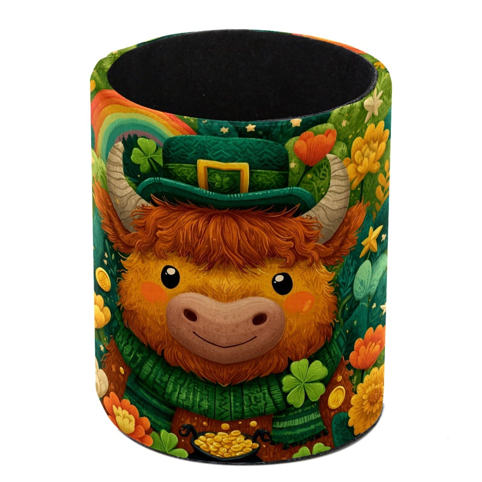 FWJZDSP St. Patrick's Day Cow Pencil Cup Pen Organizer Makeup Brush Holder for Office Home Countertop Desk Accessory Storage