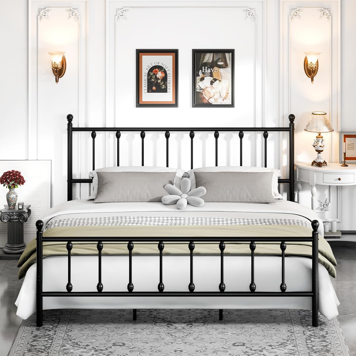 LEVELEVE 14 Inch King Size Victorian Vintage Metal Platform Bed Frame with Headboard and Footboard, Underbed Storage, No Box Spring Needed, Easy Assembly, Black