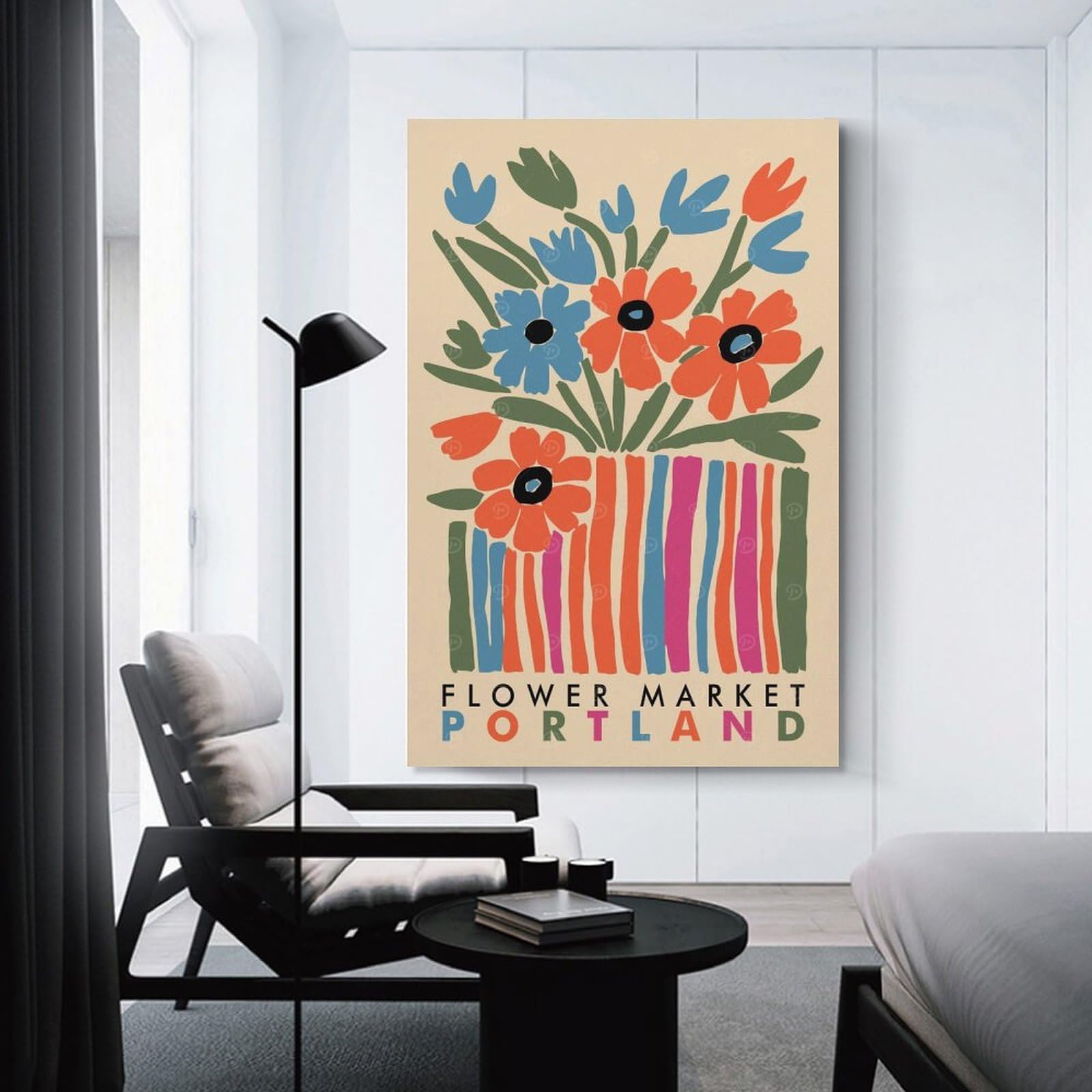 Junmoney Canvas Wall Decor Flower Market Portland Art Print, 24x36inch(60x90cm), for Flats, Guest Rooms Or Compact Rooms, A Simple Refresh for Blank Walls