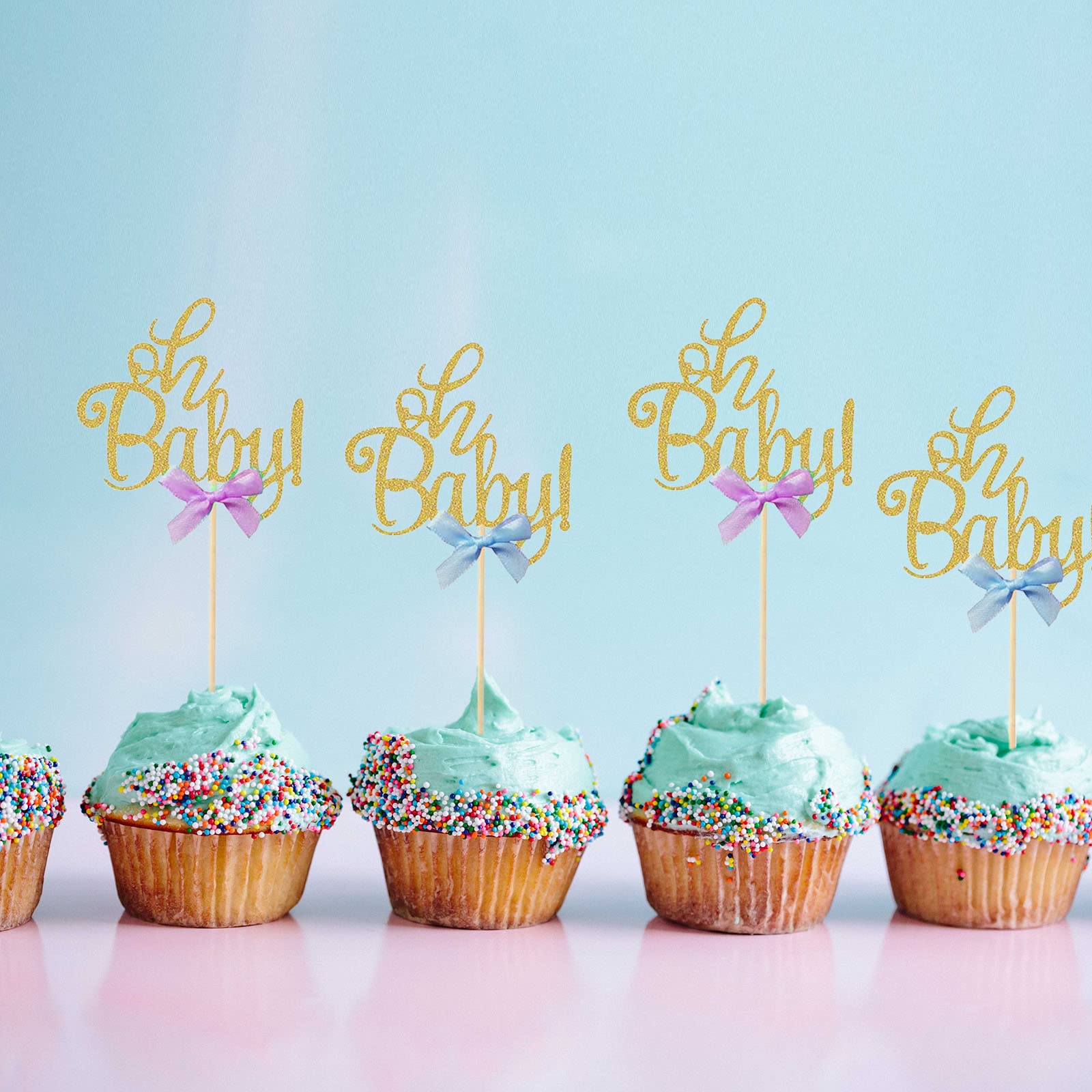 24 Stück Glitzer Gender Reveal Cupcake Topper – Für Babyparty, Geburtstag & Festliche Dekoration