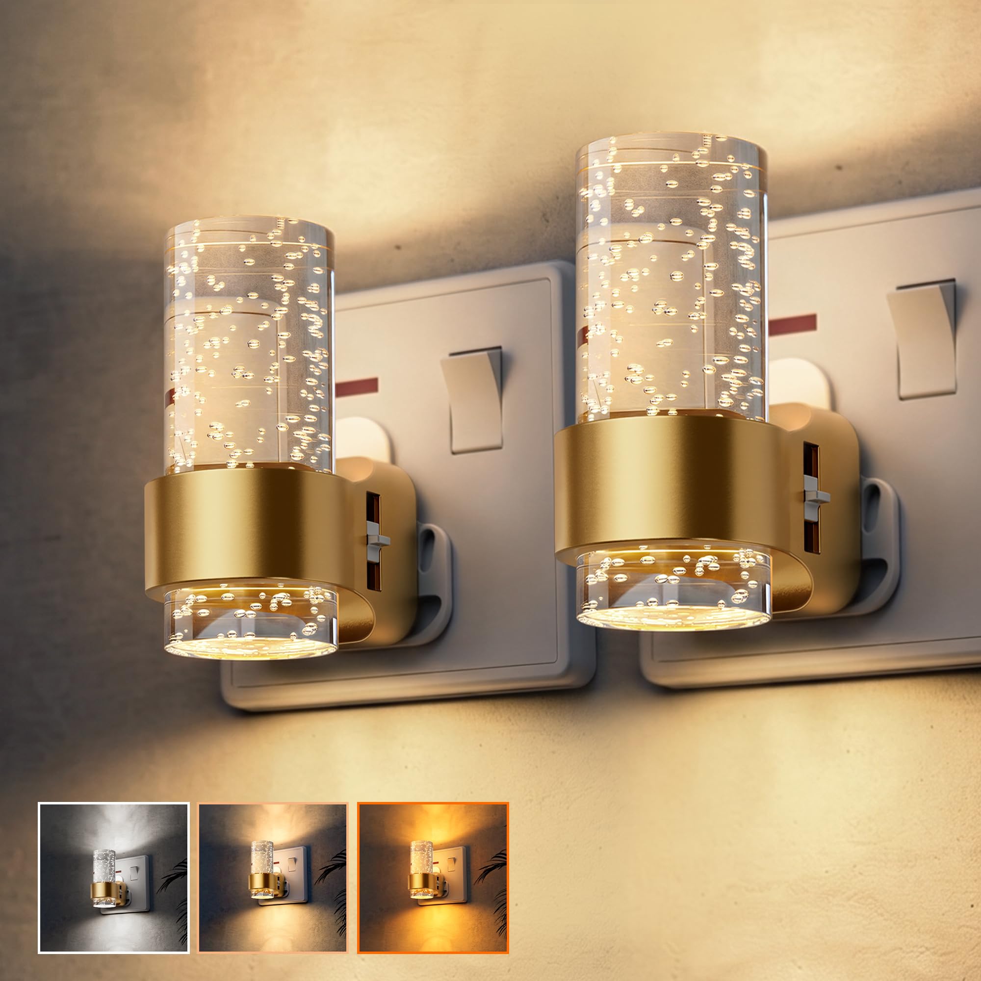 LOHAS-LED Night Light Plug in Wall, 1W Dimmable LED Nightlight with 3CCT Amber/3000K/5000K, Bubble Acrylic Up & Down Glow, Plug in Night Light for Hallway Stairs Bedroom 2 Packs โ image 1
