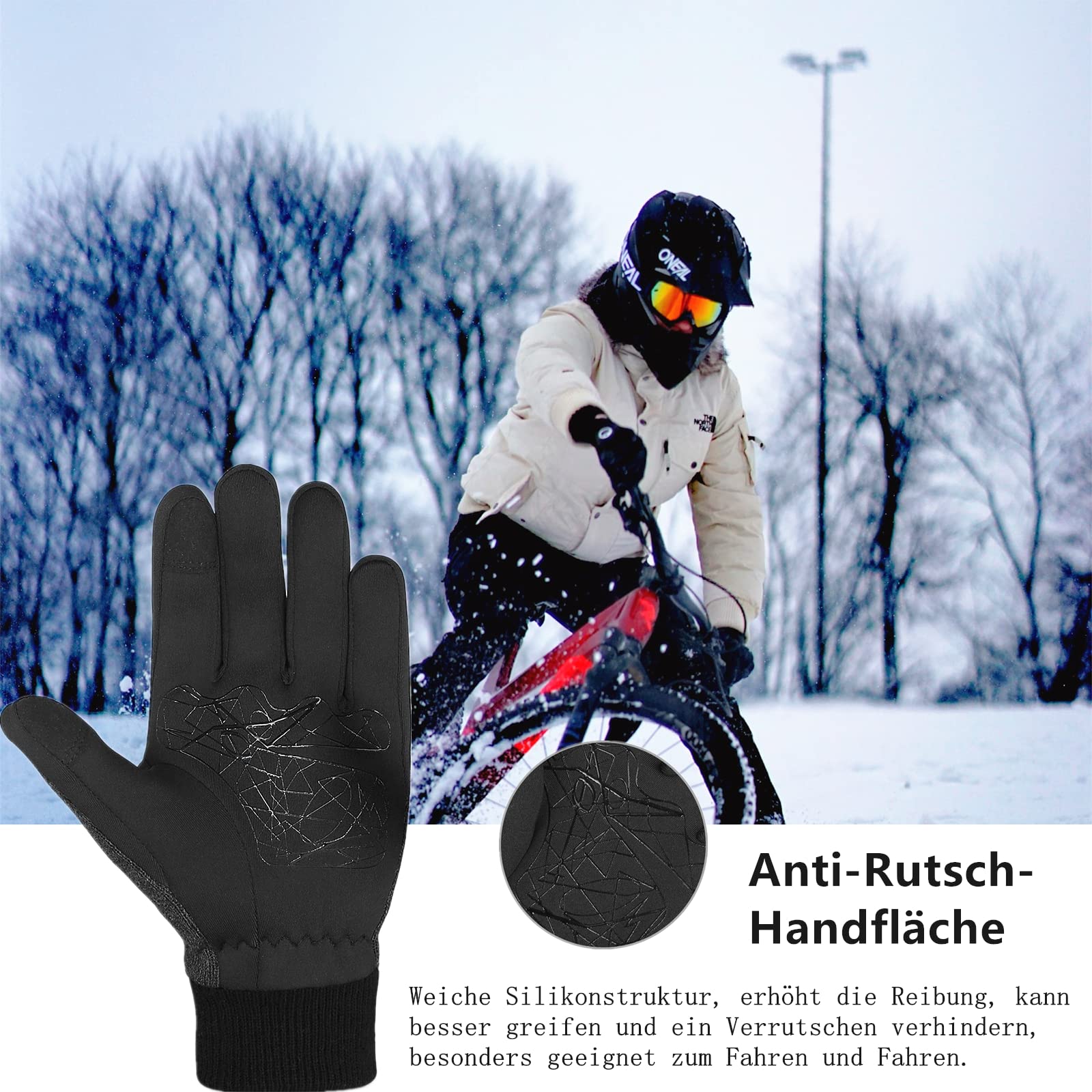 FALARY Handschuhe Herren Smartphone Handschuhe Damen Winter Touchscreen Handschuhe Schwarz L Winterhandschuhe Fahrrad Männer für Radfahren Fahrrad Wandern Laufen Fashion