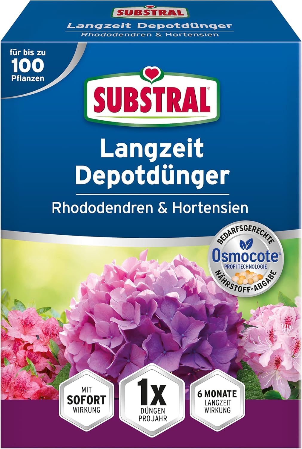 Substral Langzeit Depotdünger für Rhododendren & Hortensien, 1,5kg, Himbeeren, Heidelbeeren, u.a, düngt 6 Monate