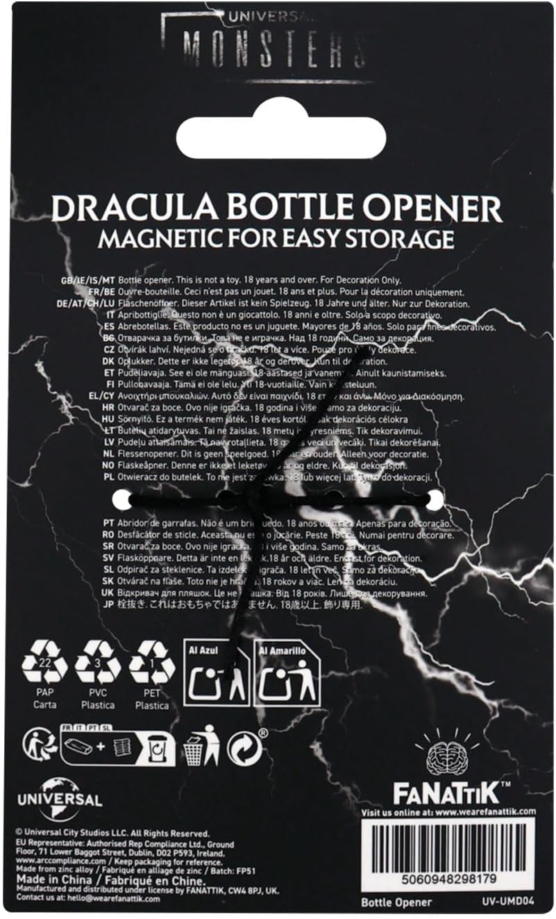 Universal Monsters Dracula Large Metal Bottle Opener – Officially Licensed Horror Collectible, 100 x 90mm Durable Metal, Magnetic Fridge Display