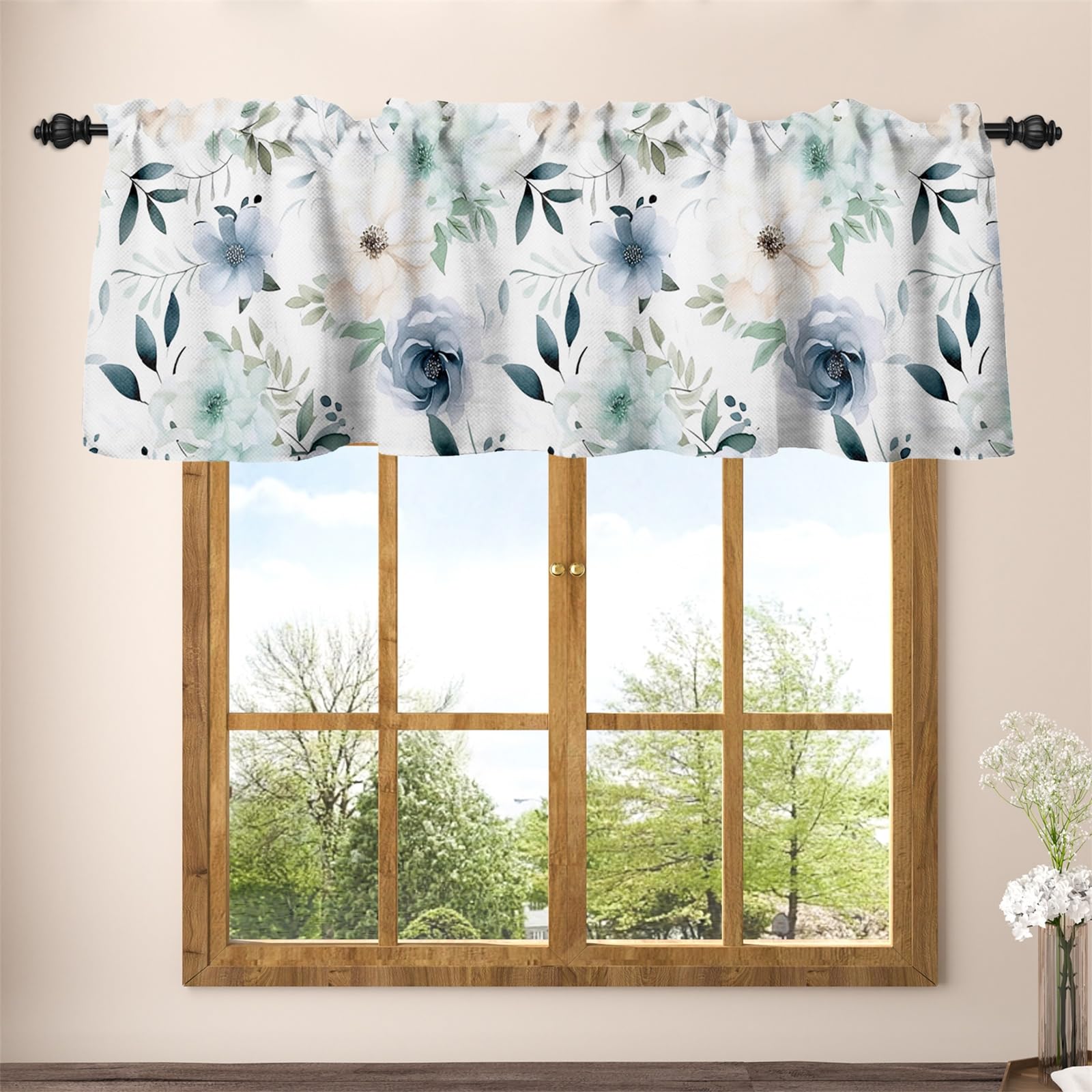 Rideau de cantonnières floral 106x45 cm en lin pour cuisine et salon