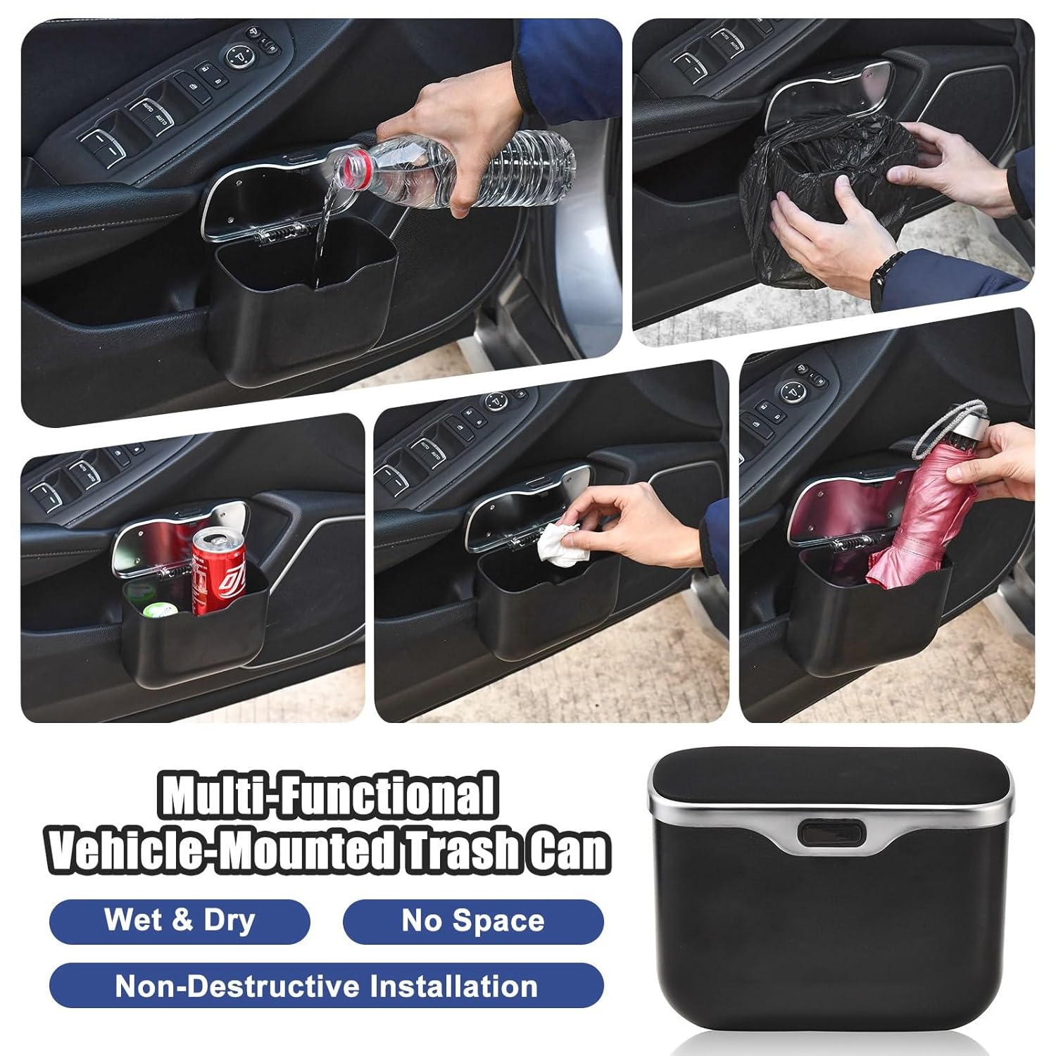 Blueshyhall Car Trash Can with Lid, Hanging Back Seat Leakproof Garbage Bin for Auto Sedan SUV