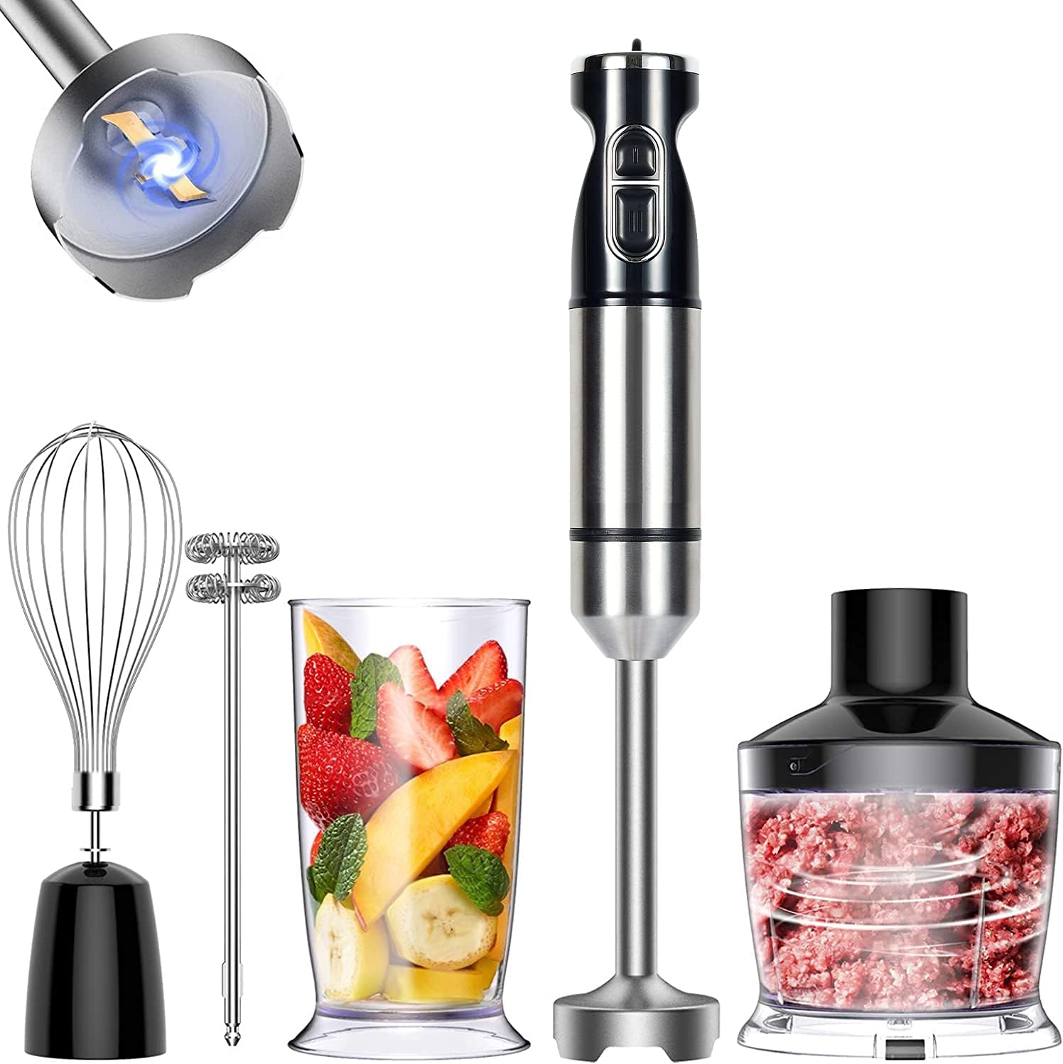 OCTAVO Hand Blender, Immersion Smart Stick, Variable Speeds,Titanium Plated Blade, 800W 5-in-1 20.3 OZ Mixing Beaker, 17 OZ Chopper, Whisk And Milk Frother Attachment, BPA-Free: Home & Kitchen
