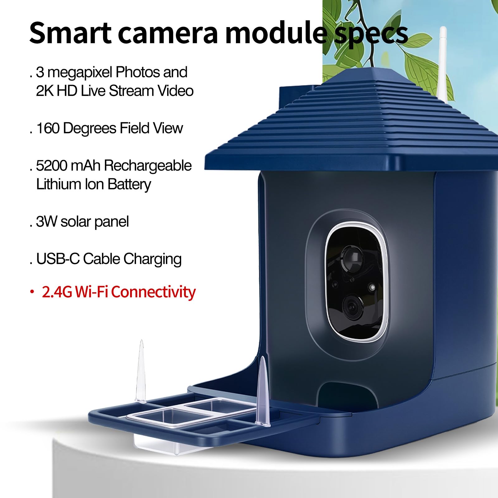 Comedero para pájaros con cámara alimentada por energía solar, identificación de especies con IA, alertas de llegada instantáneas, captura de video HD 2K, vista en vivo, regalo para los amantes de los