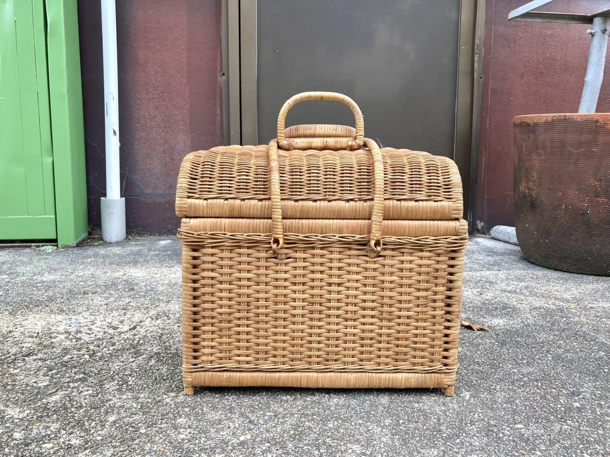 かご バスケット 藤 ピクニック 古家具 古道具 アンティーク 昭和レトロ Amazon.co.jp: 籐のアンティークバスケット 古道具 レトロ ピクニック