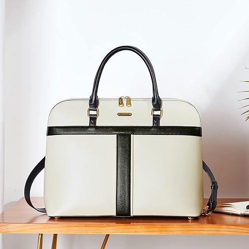 Miniatura 7 de Telena Bolsa de mano para laptop para mujer, bolsa de hombro de 15.6 pulgadas, maletín de cuero para mujer, bolsas de mano de gran capacidad