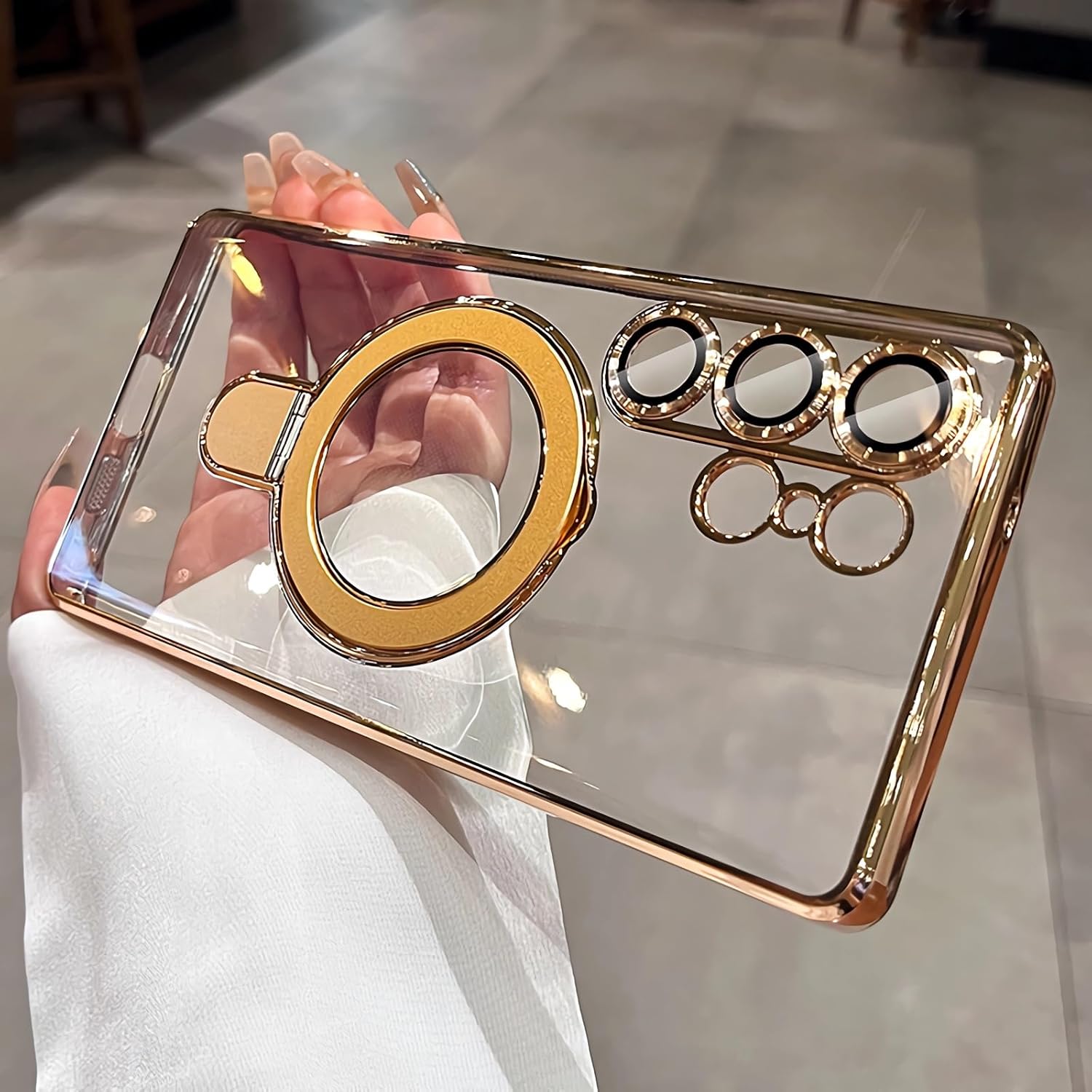 LXK Magnetic for Samsung Galaxy S26 Ultra Case with Stand, Compatible with MagSafe, with Camera Protector, Clear Luxury Military-Grade Drop Protection iPhone Case for Galaxy S26 Ultra 6.9" Gold
