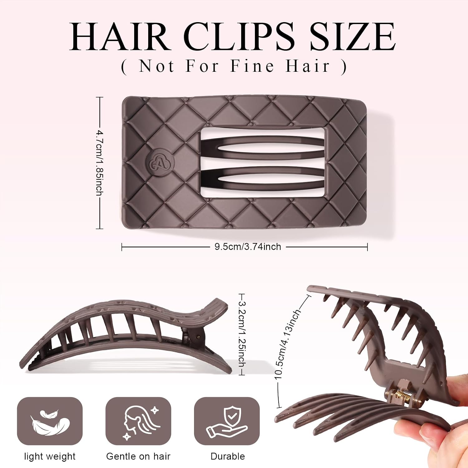 Flat Hair Claw Clips for Women Thin Thick Hair, Stylish Strong Hold Non Slip Square Hair Clips, Cozy French Lay Down Hairclips, Beige, Light Brown, Dark Brown, Black, 4 Pcs
