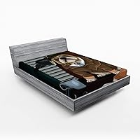 Vista 100 de Ambesonne Choo Choo Train Boy - Sábana bajera ajustable para motor de vapor, diseño de tren azul, verde, vintage, funda de cama con bolsillo