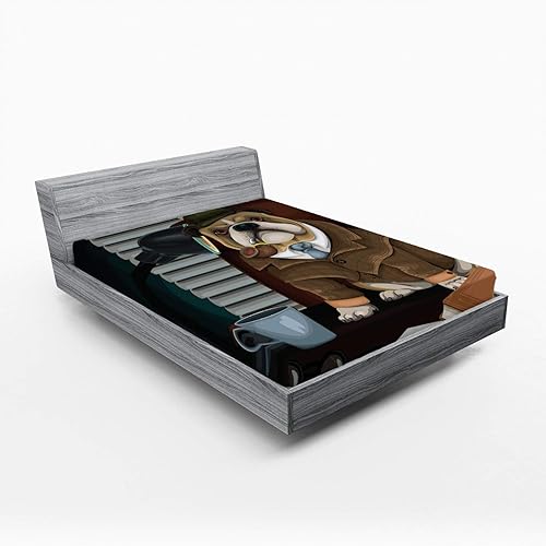 Miniatura 100 de Ambesonne Choo Choo Train Boy - Sábana bajera ajustable para motor de vapor, diseño de tren azul, verde, vintage, funda de cama con bolsillo