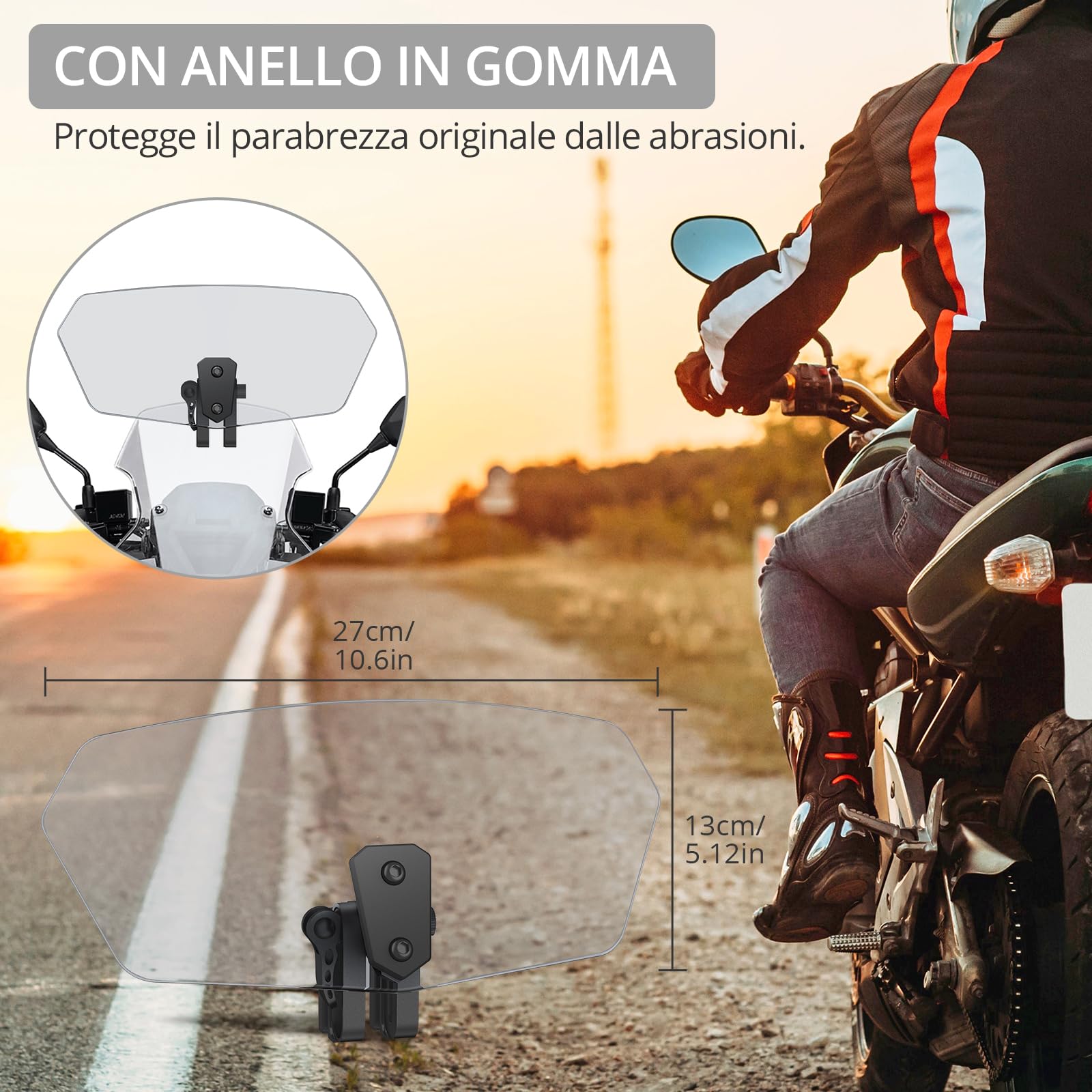 Justech Parabrezza Moto Spoiler di Estensione Parabrezza del Vento con Clip Regolabile Cupolino Spoiler Parabrezza Prolunga Deflettore Universale per Moto -Staffa Nera