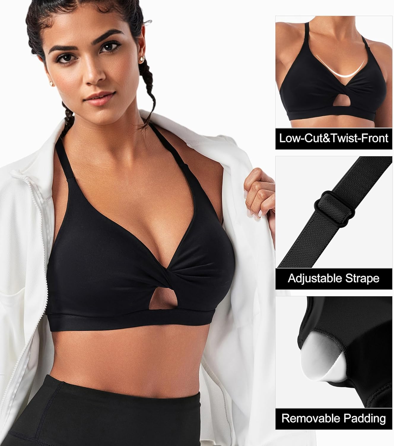 Padded Sports Bras for Women - Strappy Sports Bra Workout Tops for Women Twist Front Gym Tops