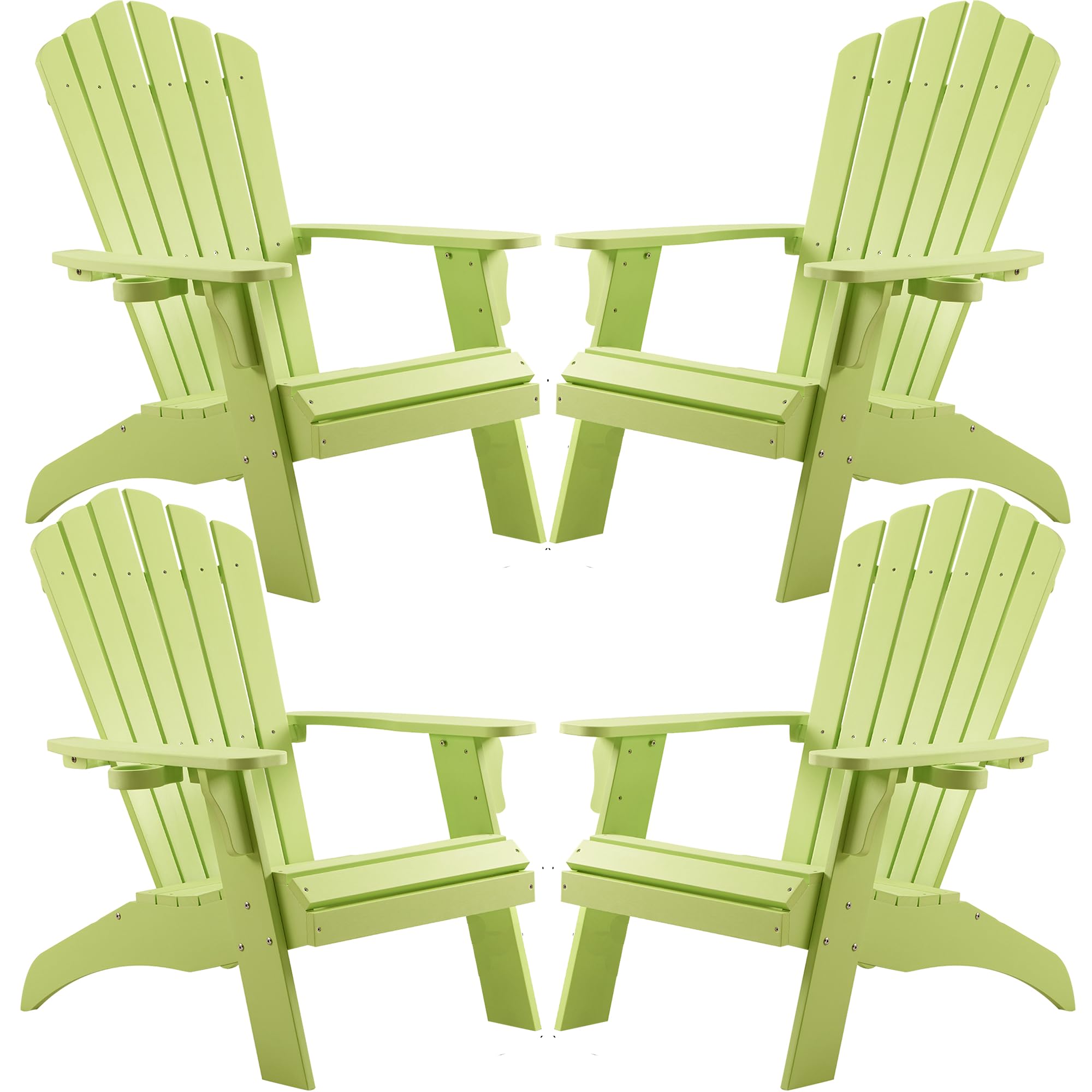 Psilvam Adirondack Chairs Set of 4 with Cup Holder, Green