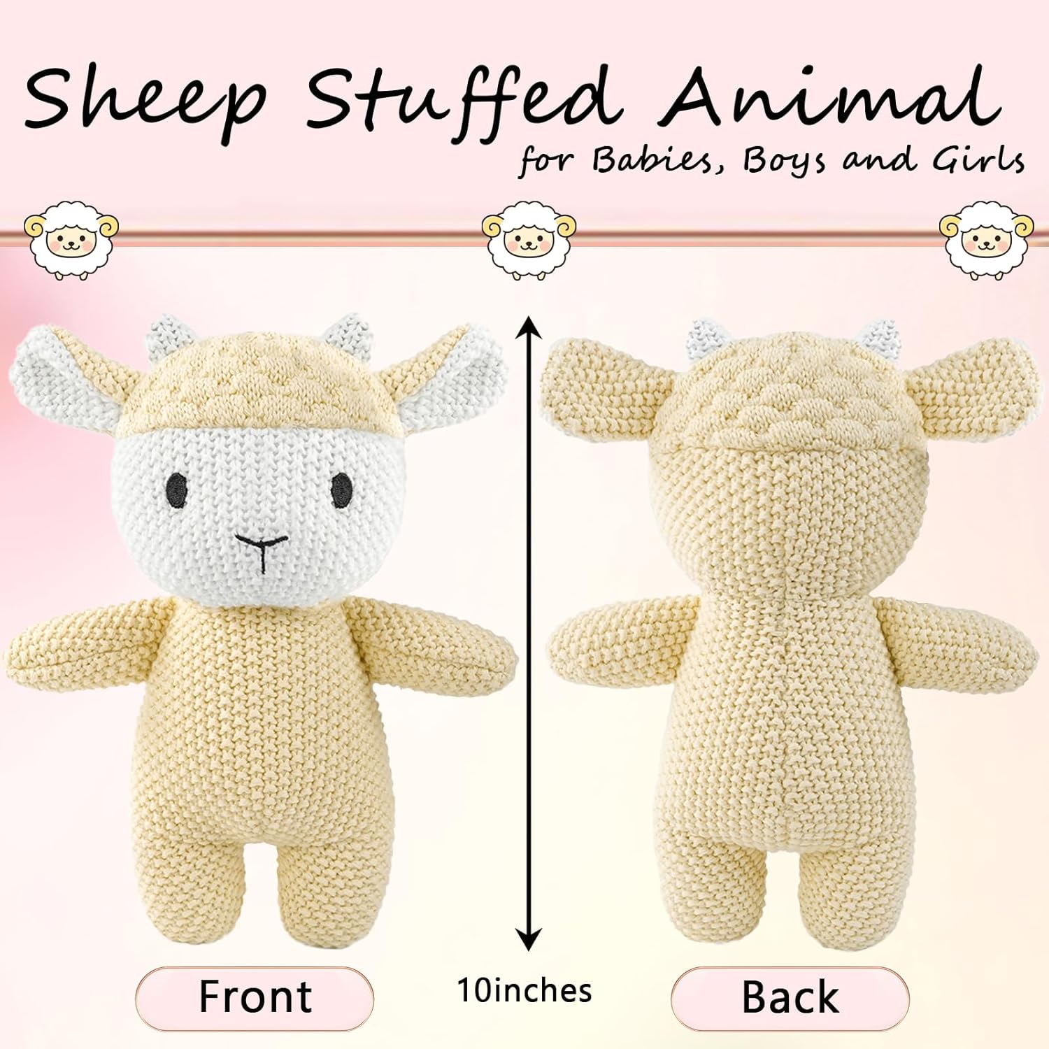2 Pack Cotton Baby Plush Stuffed Animals Cute Bunny and Huggable Sheep Knitted Plush Toy Gifts for Kids and Newborns, Handmade Crochet Doll for Christmas, Easter (Rabbit+Sheep)