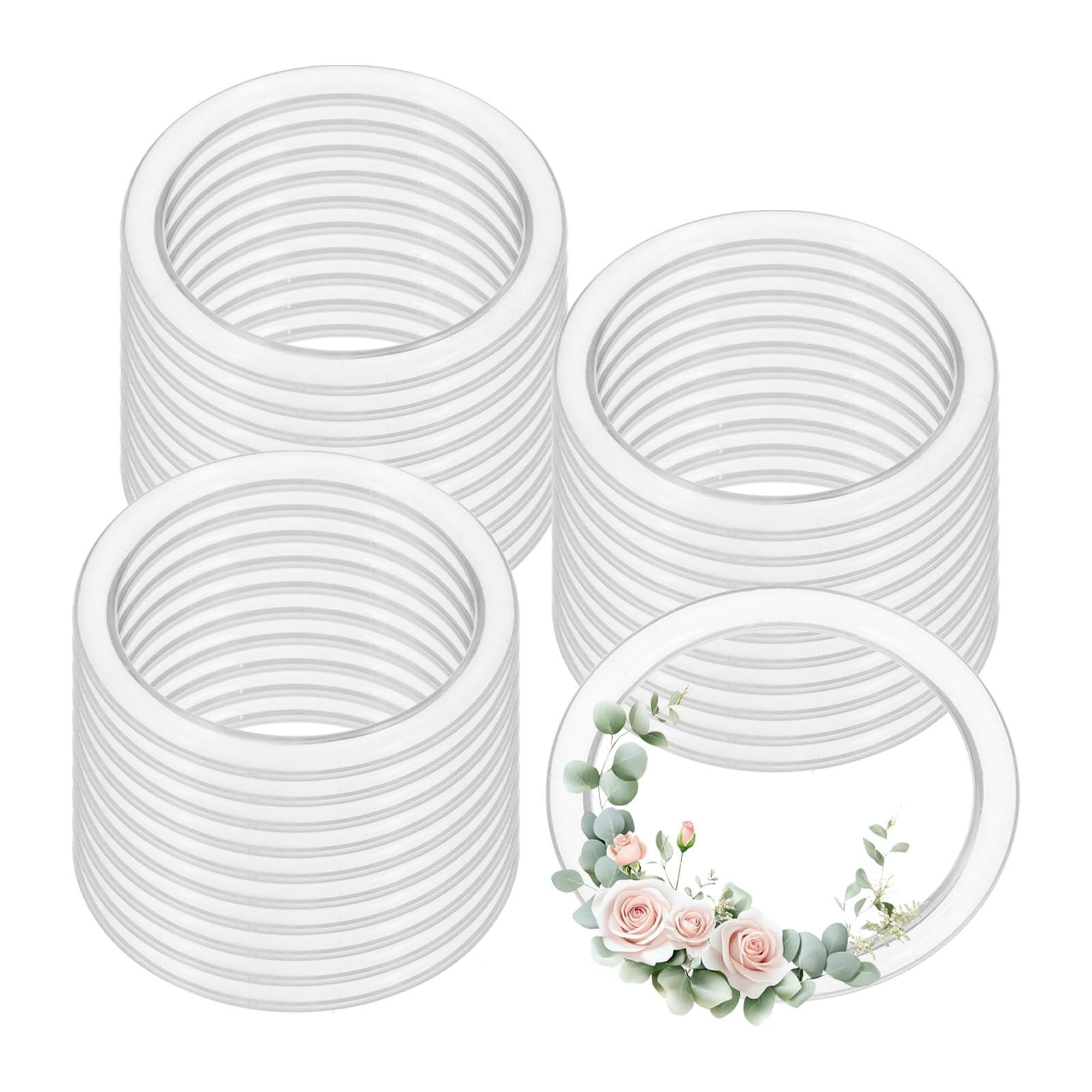 PATIKIL 30 Pcs Dream Catcher Rings, 2 inch Floral Macrame Plastic O Rings DIY Round Plastic Hoops for Crochet Craft Making Wall Hanging Wedding Wreath Christmas, Clear