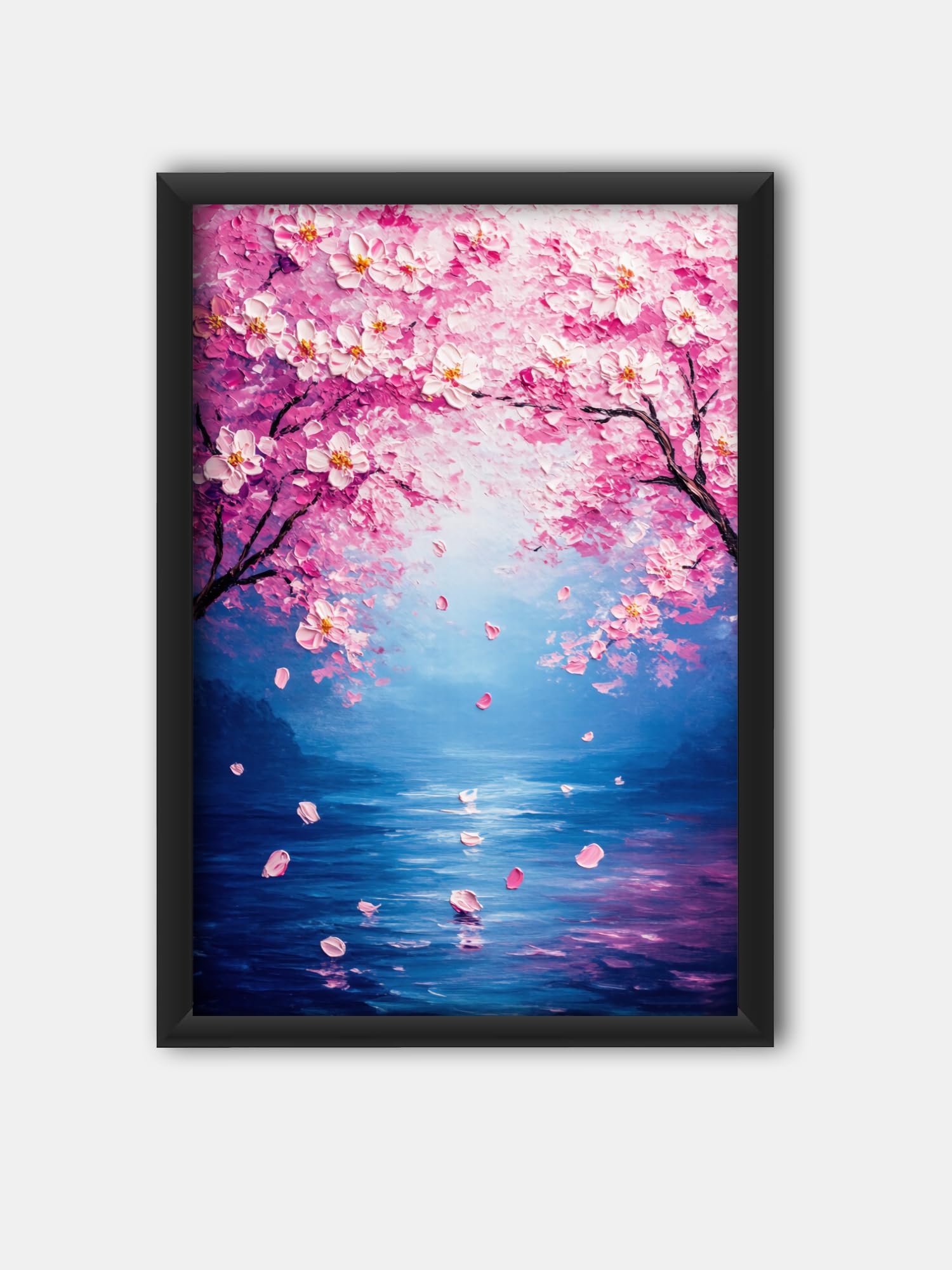 Amazon.co.jp: 満開の桜絵画、ピンクの桜油絵、部屋の装飾、モダンな