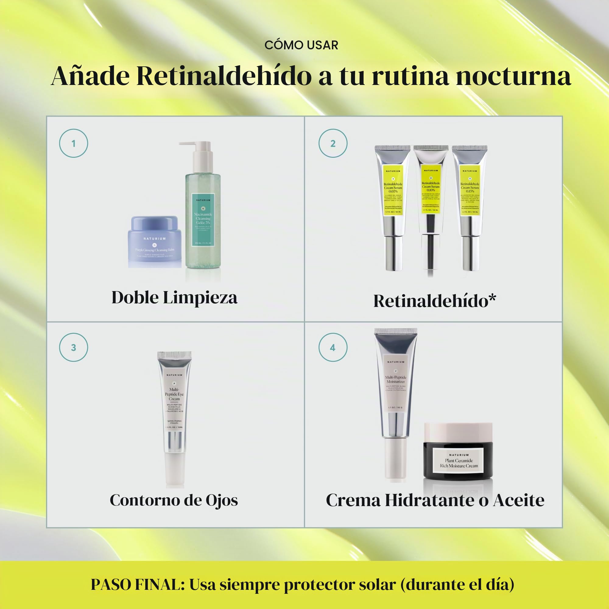 Naturium Suero crema de retinaldehído al 0,10 %, cuidado avanzado de la piel, suavizante antienvejecimiento, 50 ml