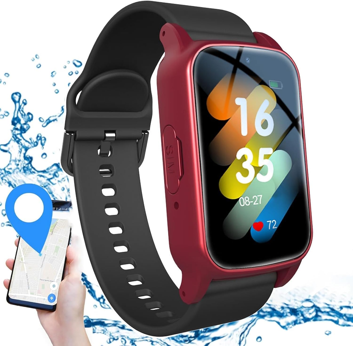 Inteligentny Zegarek Do Wykrywania Upadków Komórkowe Urządzenie Alarmowe Dla Osób Starszych Smartwatch Do Noszenia Dla Seniorów Z GPS, SOS, Połączeniem Głosowym HD Dla Kobiet, Mężczyzn(Red)