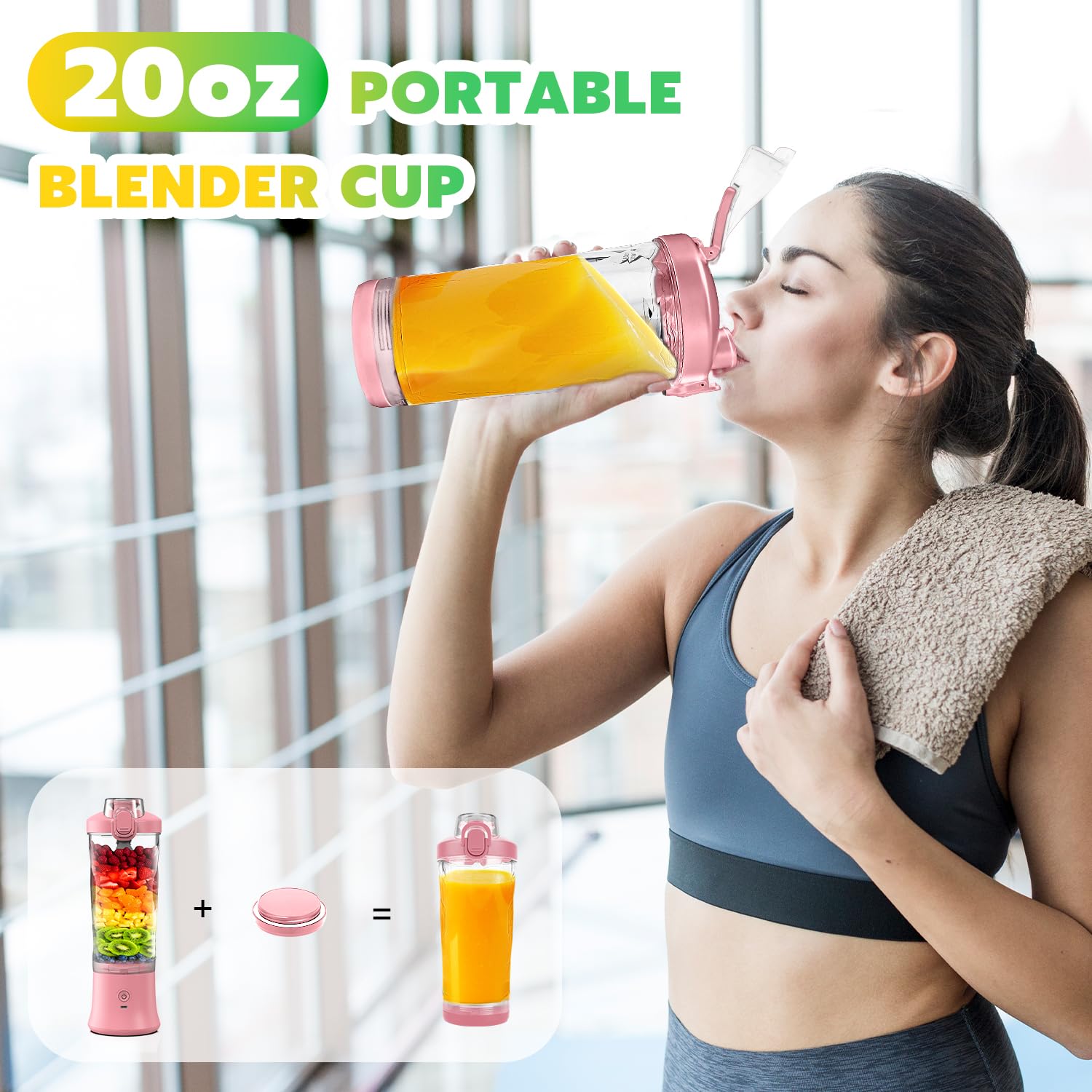 Licuadora portátil personal con funda aislada para batidos y batidos – Mini taza de licuadora de 20 onzas con 6 cuchillas, tapa de viaje, recargable por USB, licuadora pequeña para cocina, viajes,